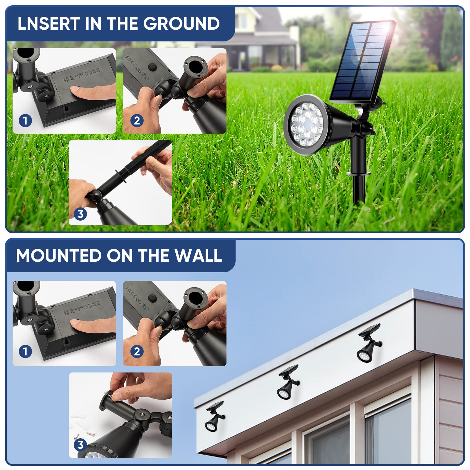 800 Lumen Solar Spot Lights Outdoor Waterproof - Solar Landscape Pathway Lights for Trees, Gardens, and Driveways - Solar Flood Lights for Yard, Patio, and Backyard Security Lighting