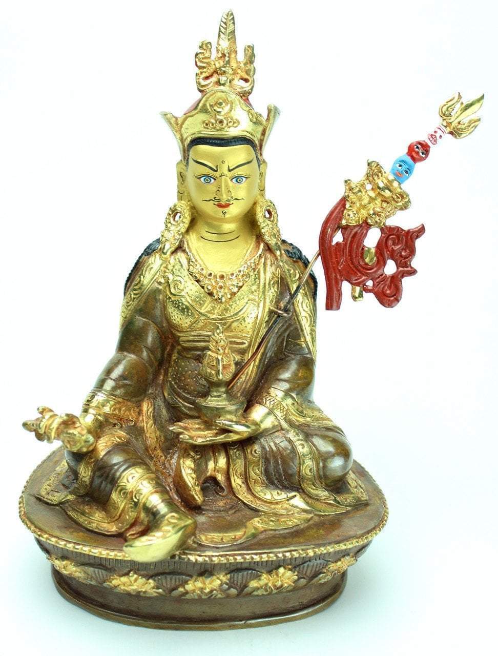 8 Inch Hand Painted Gold Guru Rinpoche Statue - Tibetan Buddhist Meditation Decor for Home Altar & Yoga Studio Spiritual Décor