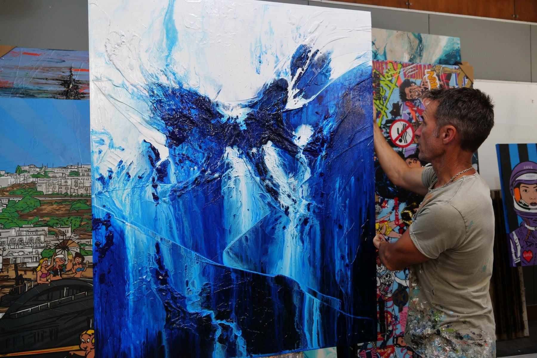 Blueberry Falls 120cm x 150cm Blue White Textured Abstract Canvas Wall Art - Perfect for Living Room, Bedroom & Office Decor