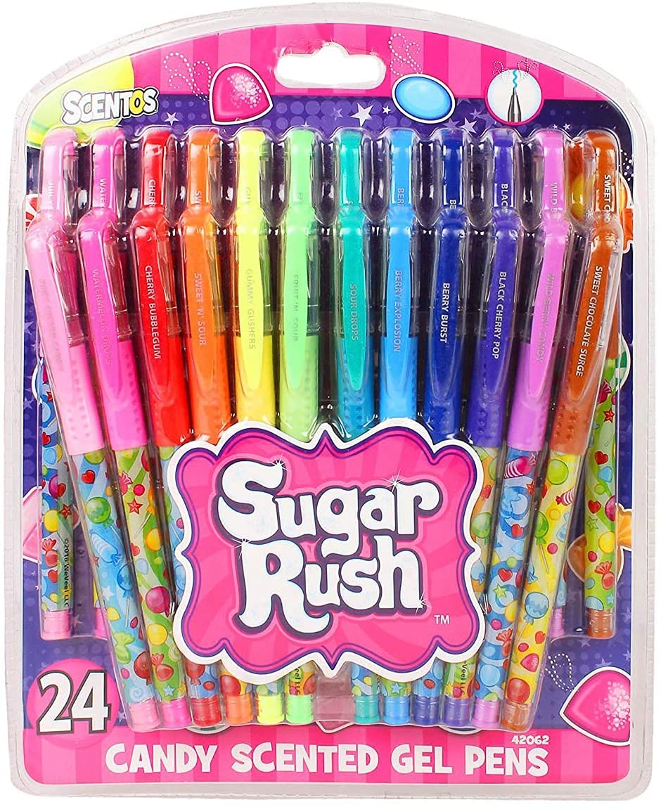 Scentos Scented Gel Pens 24-Pack - Assorted Color Gel Pens for Kids & Adults with Candy Fragrance - Perfect for Writing, Journaling, Note Taking & School Supplies - Fun Gift Idea for Students & Office Workers