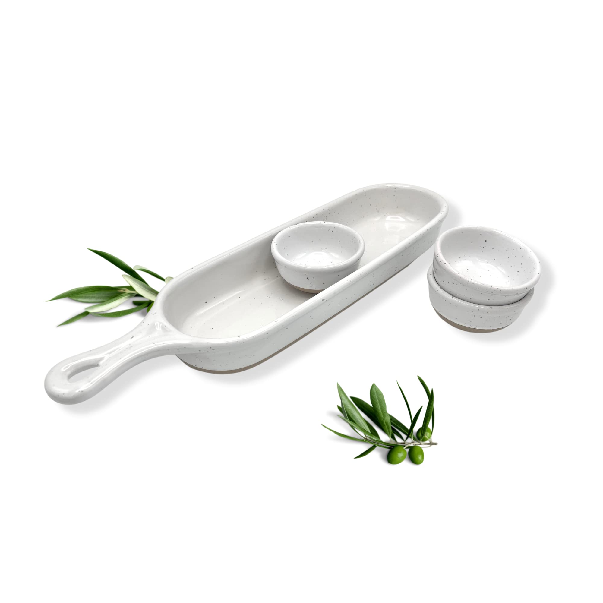 Quessento Home Ceramic 4-Piece Dip Bowl and Tray Set - 14.5
