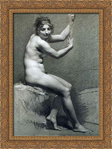 Pierre Paul Prud'hon Framed Charcoal and Chalk Drawing - Female Nude Artwork 18x24 Inches, Gold Ornate Wood Frame Canvas Wall Art - Perfect for Living Room, Bedroom or Office Decor