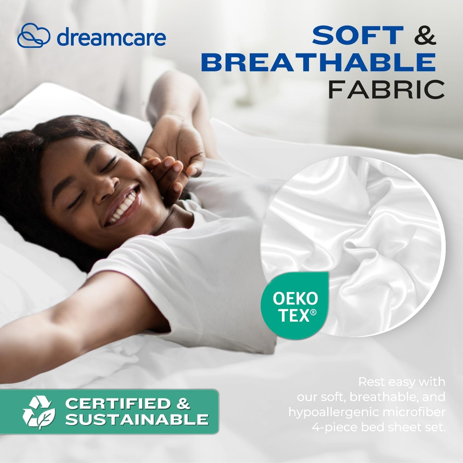 Dreamcare Cooling Full Size Sheet Set - 4pc Soft 100% Brushed Polyester Bed Sheets with Deep 15