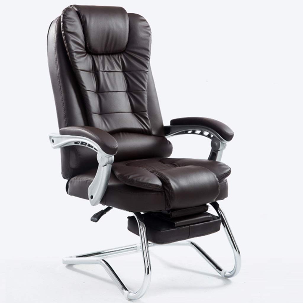 Premium FMOGE Reclining Office Desk Chair - Ergonomic Computer Chair with Massage & Footrest for Home, Office, Boss & Conference Rooms (Cowhide Brown Leather) - Perfect for Long Work Hours & Relaxation