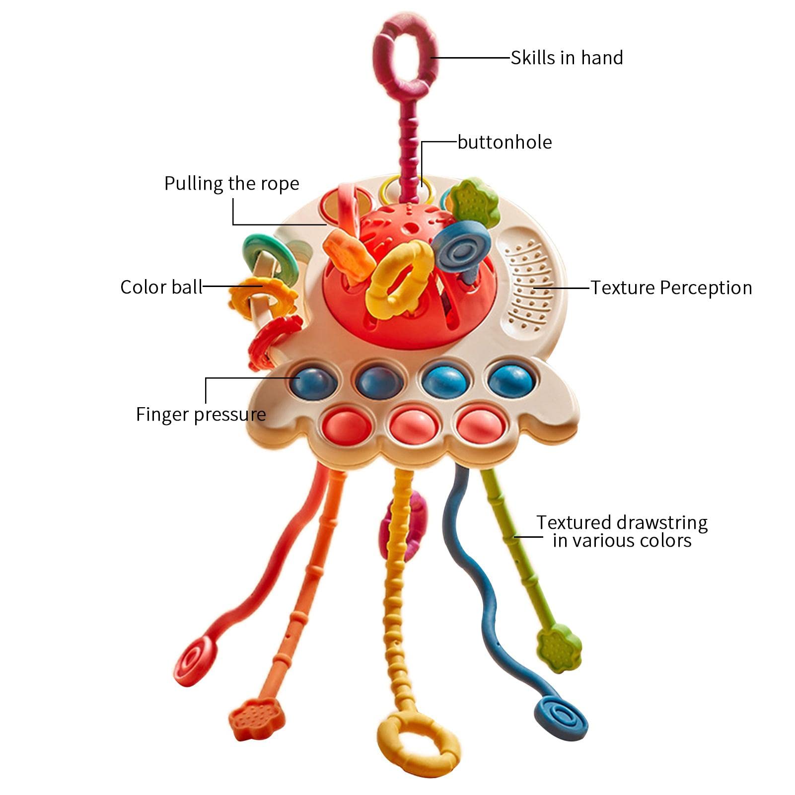 **Sensory Baby Toys - Silicone Octopus Pulling Rope for Fine Motor Skills Development | Early Learning & Travel Activity Toy for Infants & Toddlers | Perfect for Playtime, Teething & Sensory Stimulation**