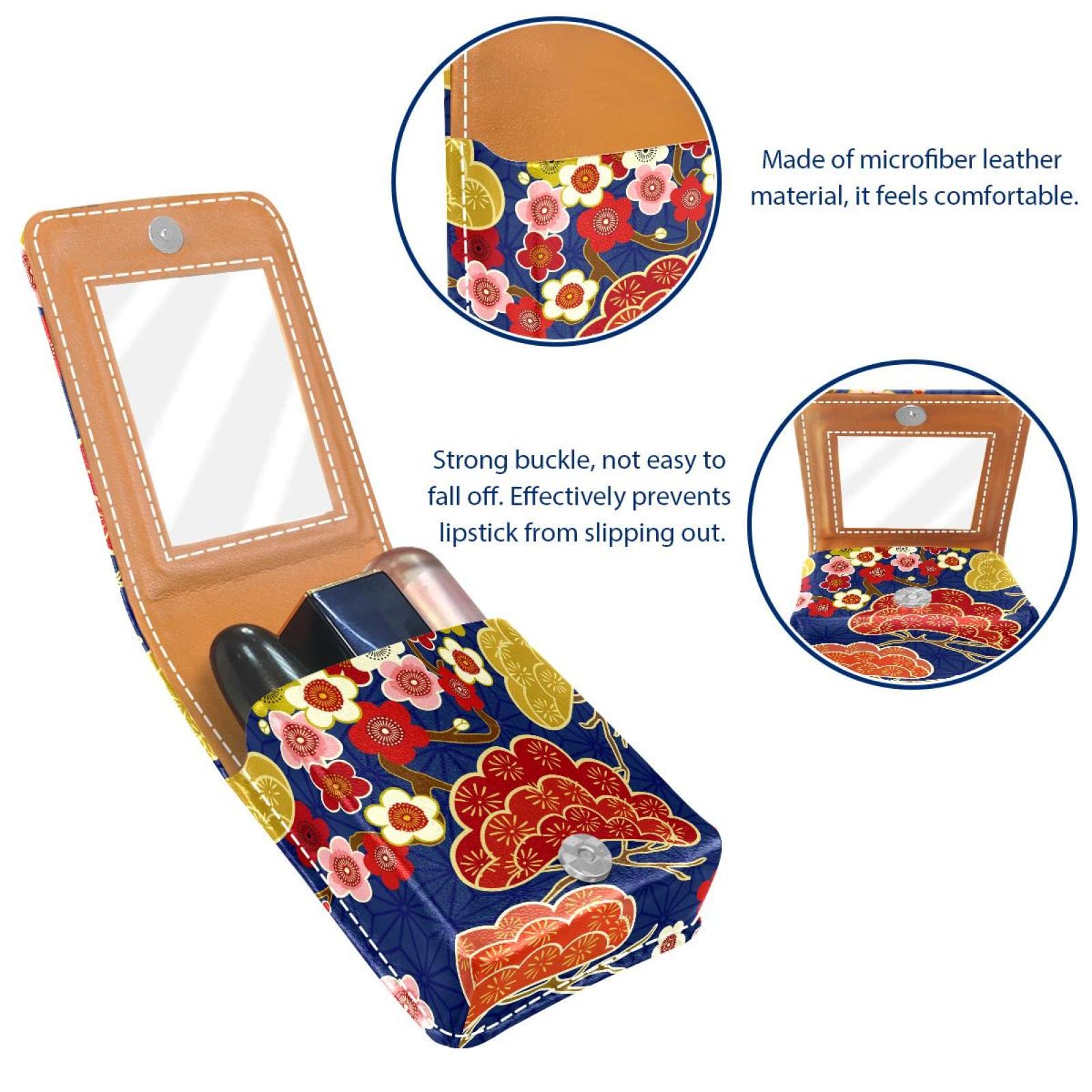 Personalized Lipstick Case - Portable Makeup Bag & Cosmetic Pouch Organizer - Japanese Sakura Flower Design - Perfect for Travel, Daily Use & Gift Giving