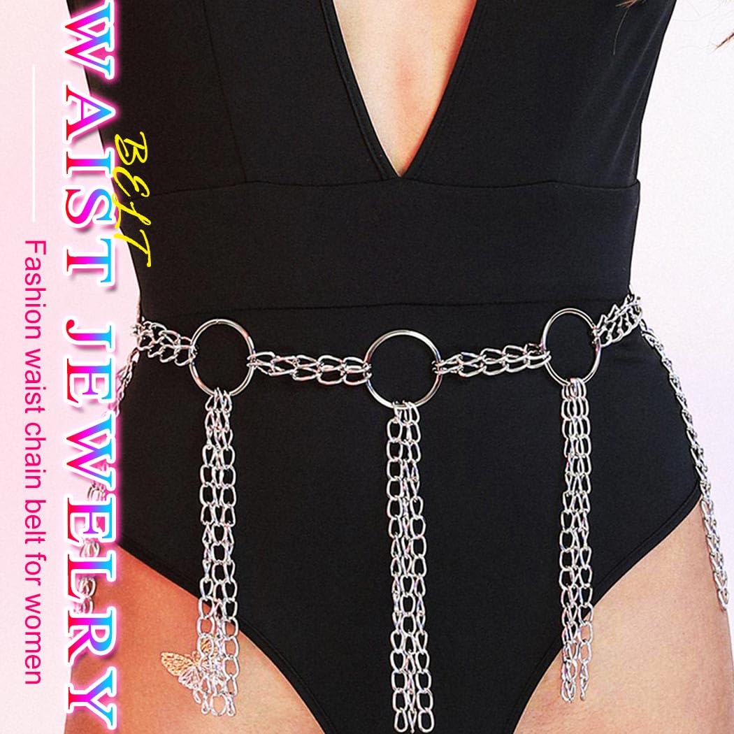 NICUTE Punk Leather Waist Chain for Women - Gothic Body Jewelry Accessories, Black Leather Belt for Waist, Edgy Fashion Statement (Perfect for Concerts, Raves, Halloween & Gothic Outfits) - 6 Pack