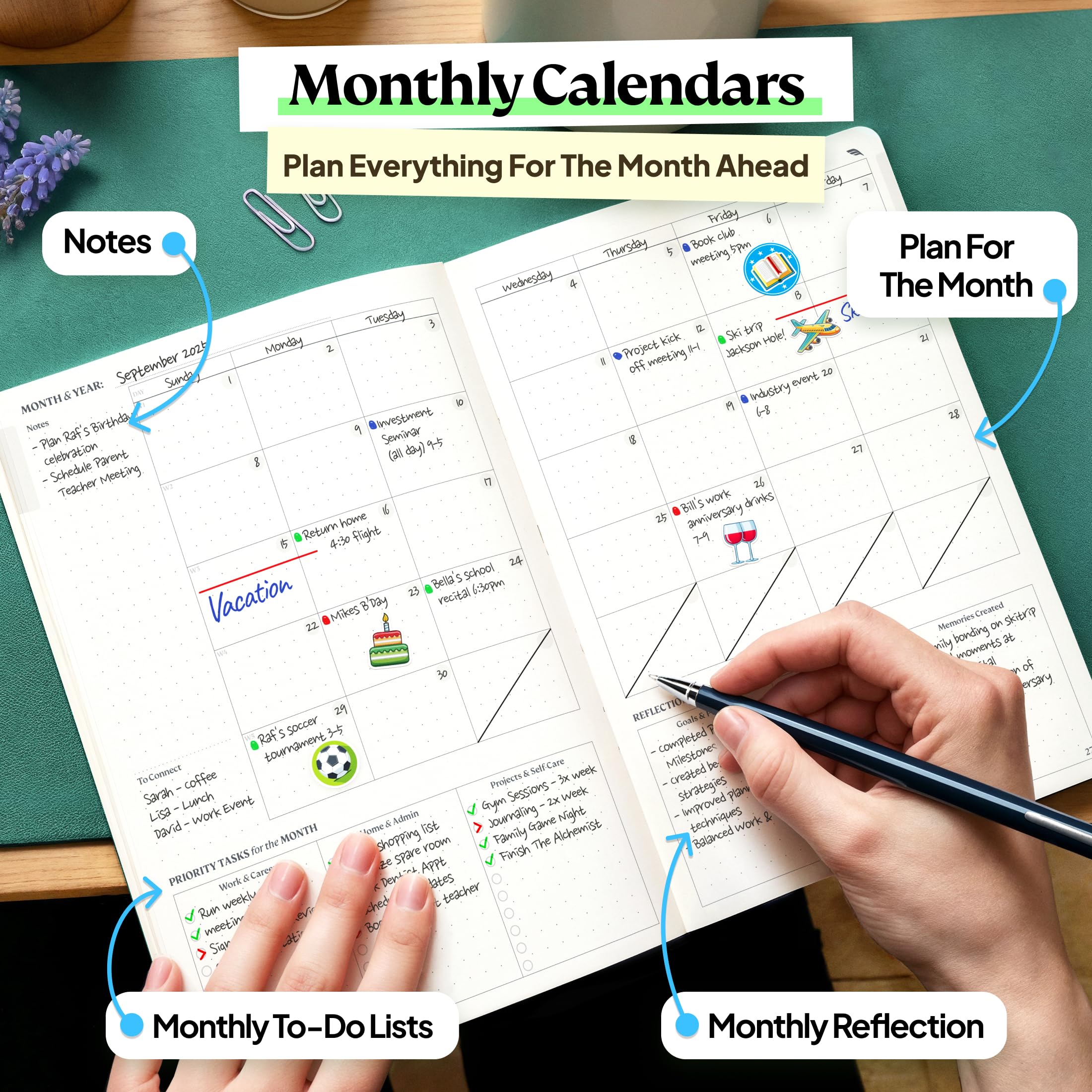 Roterunner A5 Purpose Planner Notebook - 5.8”x8.3” Undated Daily Weekly Monthly Productivity Organizer for Work, Home & ADHD - Self Care Journal & Goal Setting Tool (Black Hardcover) - Perfect for Office, School & Personal Planning