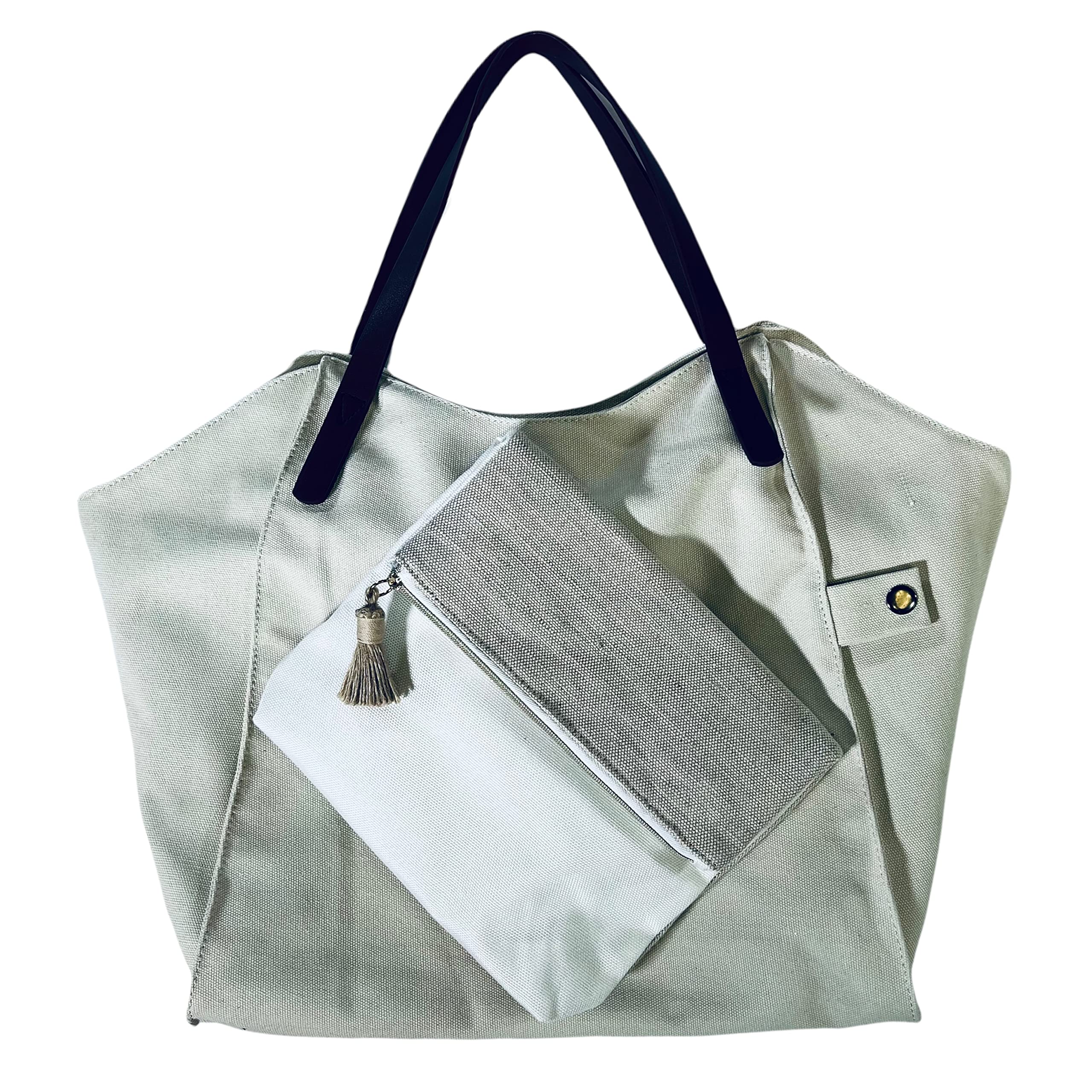 Eco-Friendly Large Canvas & Hemp Tote Bag Set - Cream Zippered Organizer for Travel, Work & Gym - Stylish High Capacity Cosmetic Tech Toiletry Bags - Sustainable Fashion Accessories