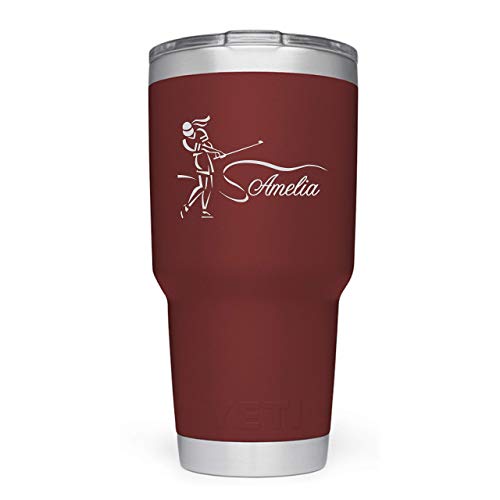**YETI Rambler Stainless Steel Travel Mug with Laser-Engraved Female Golfer Design - Personalized Name - No Sticker - Perfect for Golfers, Office & Outdoor Adventures**
