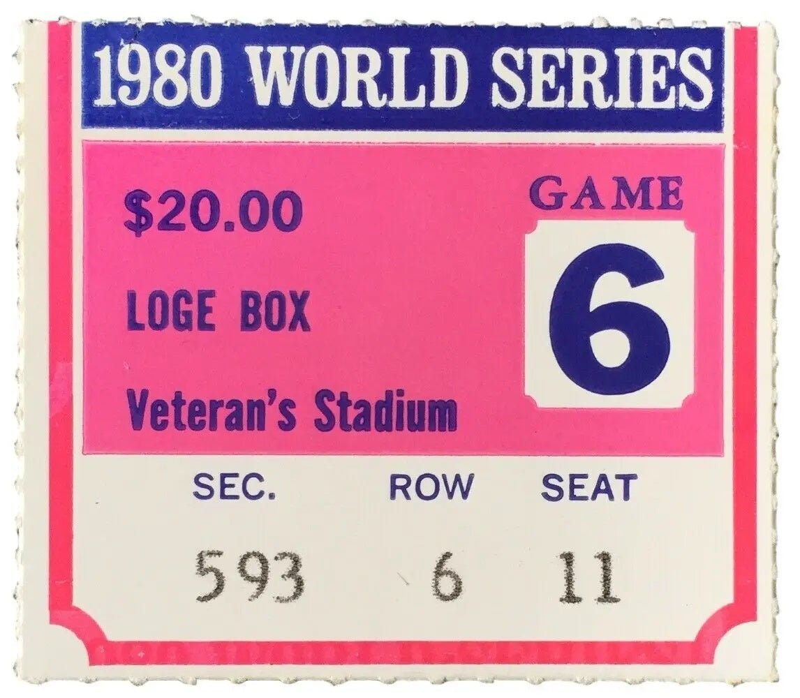 1980 World Series Game 6 Loge Box Ticket Stub - Phillies vs Royals Authentic Collectible - Perfect for Sports Memorabilia Display & Baseball Fan Gifts