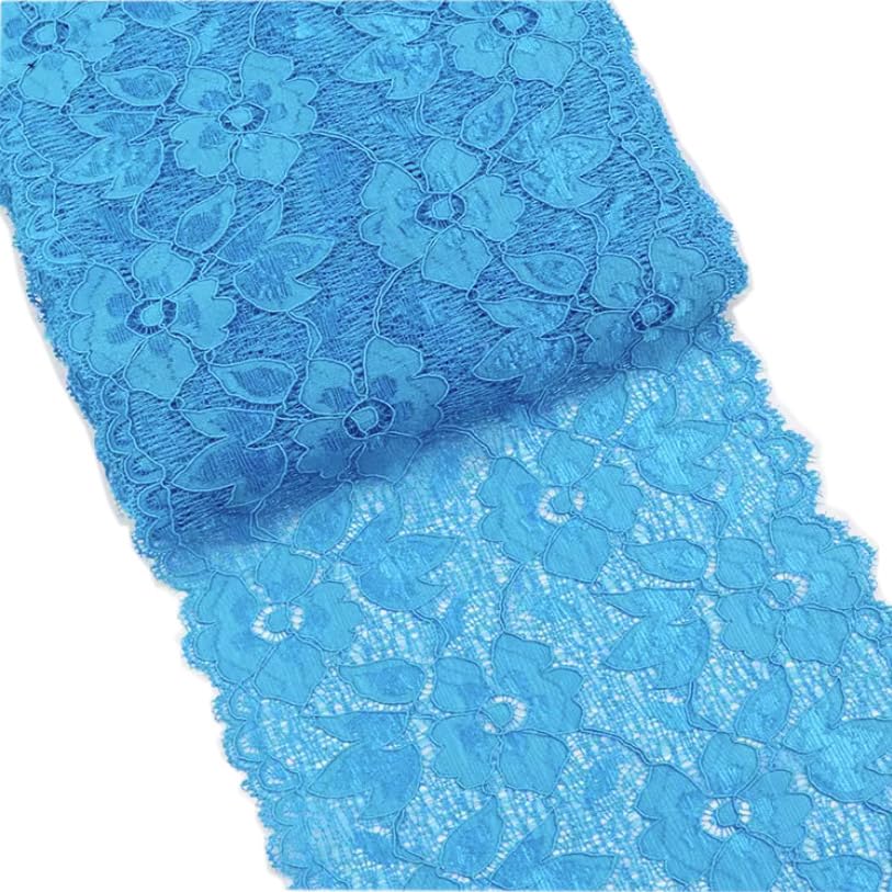 6.2 Inch Stretch Lace Trim - Floral Embroidered Elastic Fabric for Sewing, Clothing & DIY Crafts - 5 Yards Sky Blue - Perfect for Dresses, Wedding Gowns & Home Decor Projects