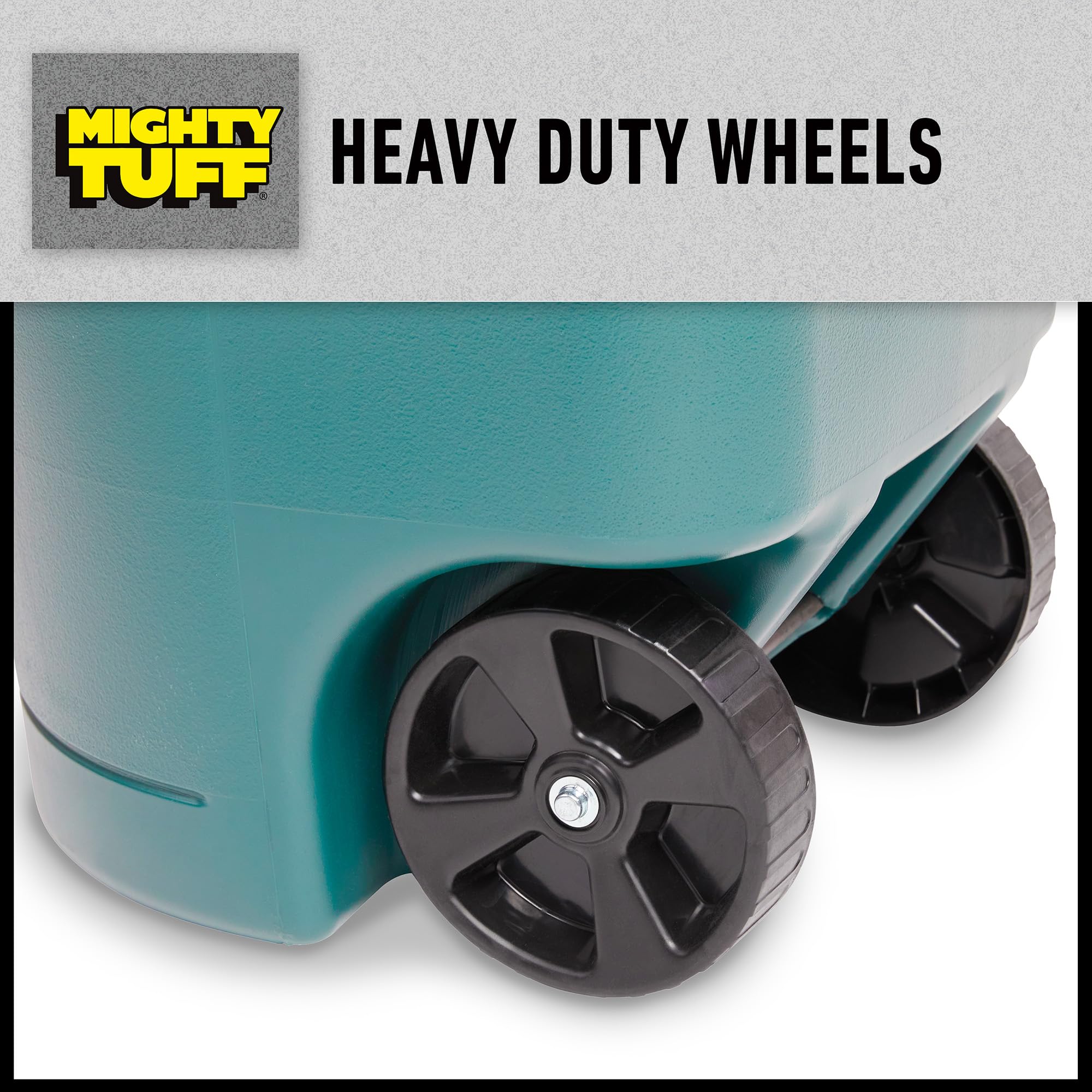 Mighty Tuff 50-Gallon Wheeled Trash Can - Heavy Duty Outdoor Garbage Bin with Lid & Wheels - Durable, Weather-Resistant for Home, Yard, Garage & Commercial Use