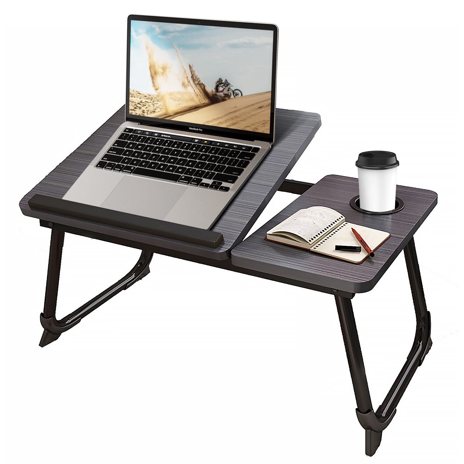 Laptop Desk for Bed & Couch - Adjustable Lap Desk with Cup Holder, Foldable Legs, Home Office & Breakfast Tray, Ideal for Working, Watching Movies, and Reading in Bed (Black)
