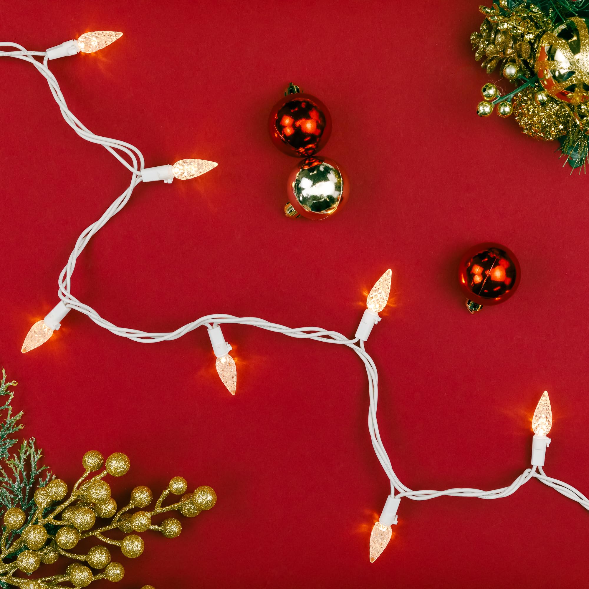 Northlight 70-Count Warm White Faceted LED C6 Christmas Lights - 23ft White Wire for Indoor & Outdoor Holiday Decorations