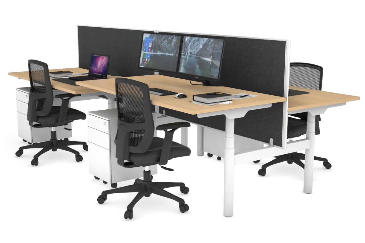 Flexi Premium Height Adjustable 4-Person H Bench Workstation - White Frame [1200L x 800W with Cable Management] - Ideal for Office, Coworking Spaces & Collaborative Work Environments