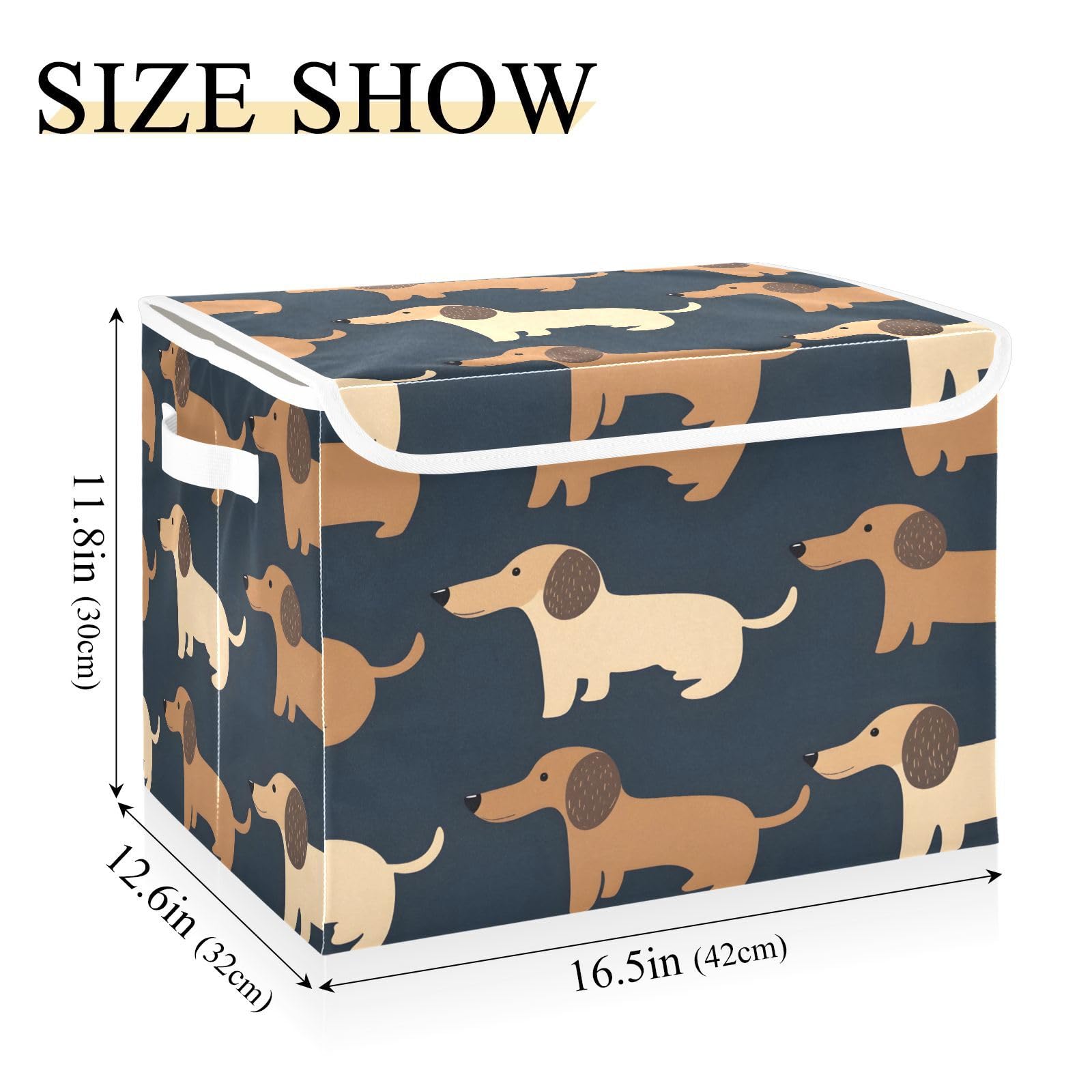 Cute Dog Pattern Fabric Storage Bins with Lids - Foldable Collapsible Organizer Boxes for Home, Bedroom, Closet & Office - Perfect for Pet Supplies, Toys & Seasonal Decor Storage