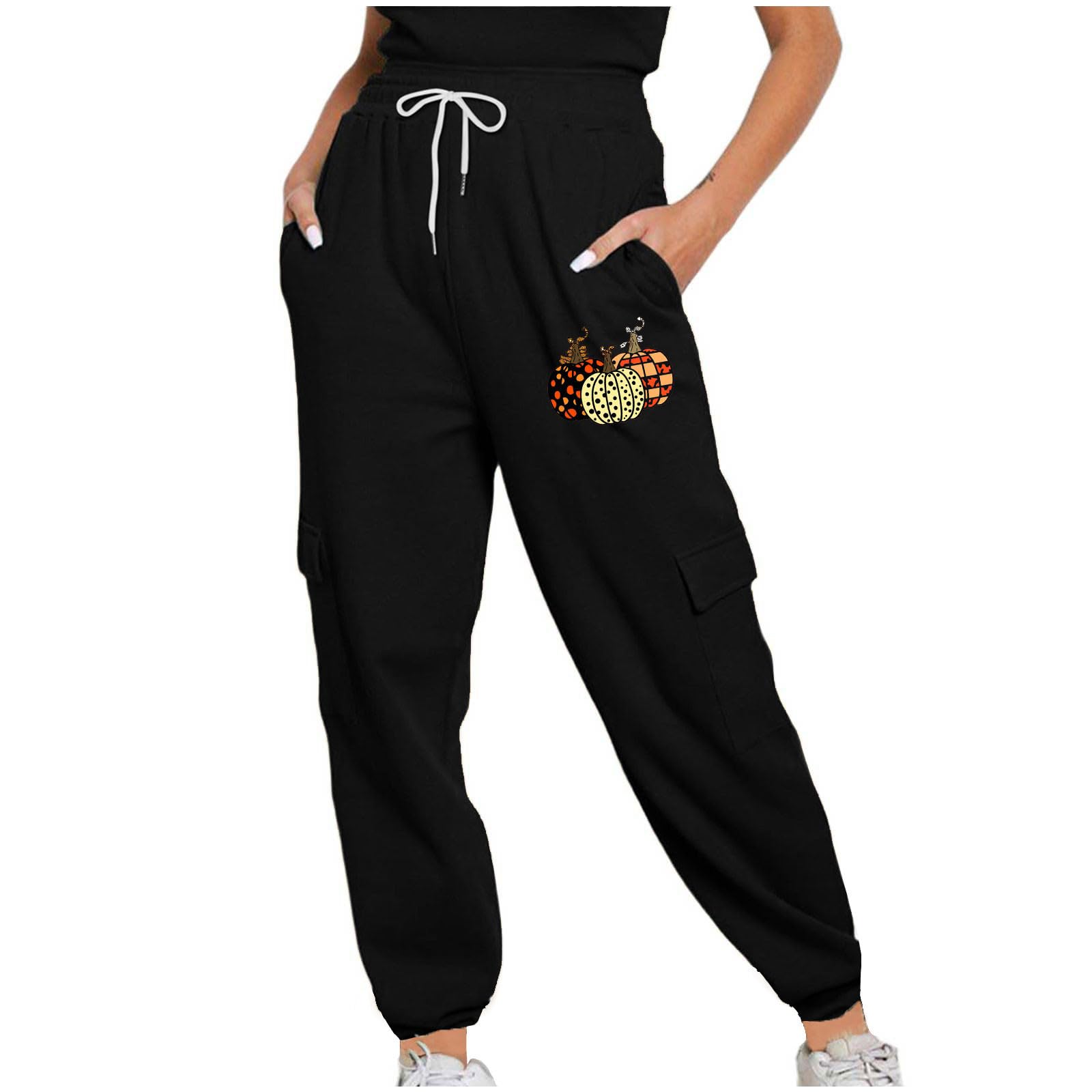 Funny Halloween Print Women's Sweatpants - Drawstring Loose Fit Elastic Waist Joggers & Cargo Pants for Sports, Workout, Lounge & Costume Parties