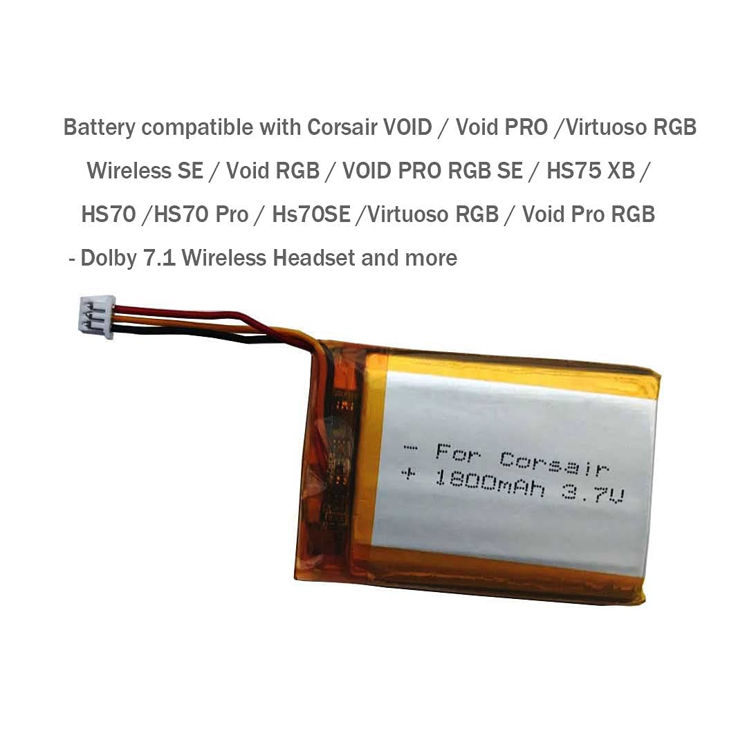 3.7V 1800mAh Replacement Battery for Corsair HS80/HS70/Virtuoso RGB SE Wireless Headset & HyperX Cloud Stinger 2/Cloud II - Long-Lasting Power for Gaming, Streaming & Work Calls