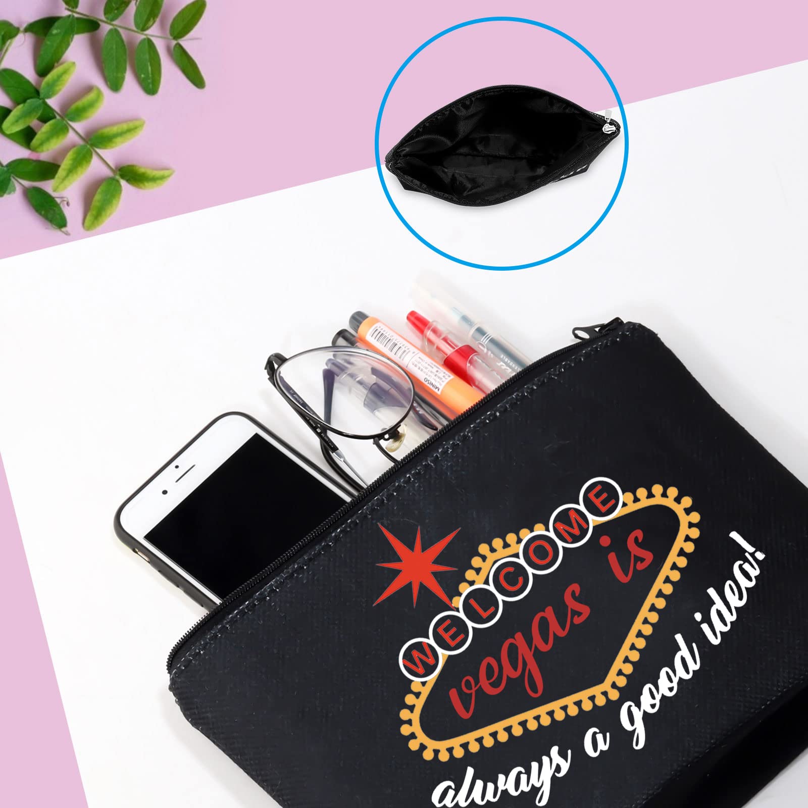 Las Vegas Themed Travel Makeup Bag for Women - Stylish & Durable Cosmetic Organizer (Vegas Black) | Perfect for Vacations, Weekend Getaways & Bachelorette Parties