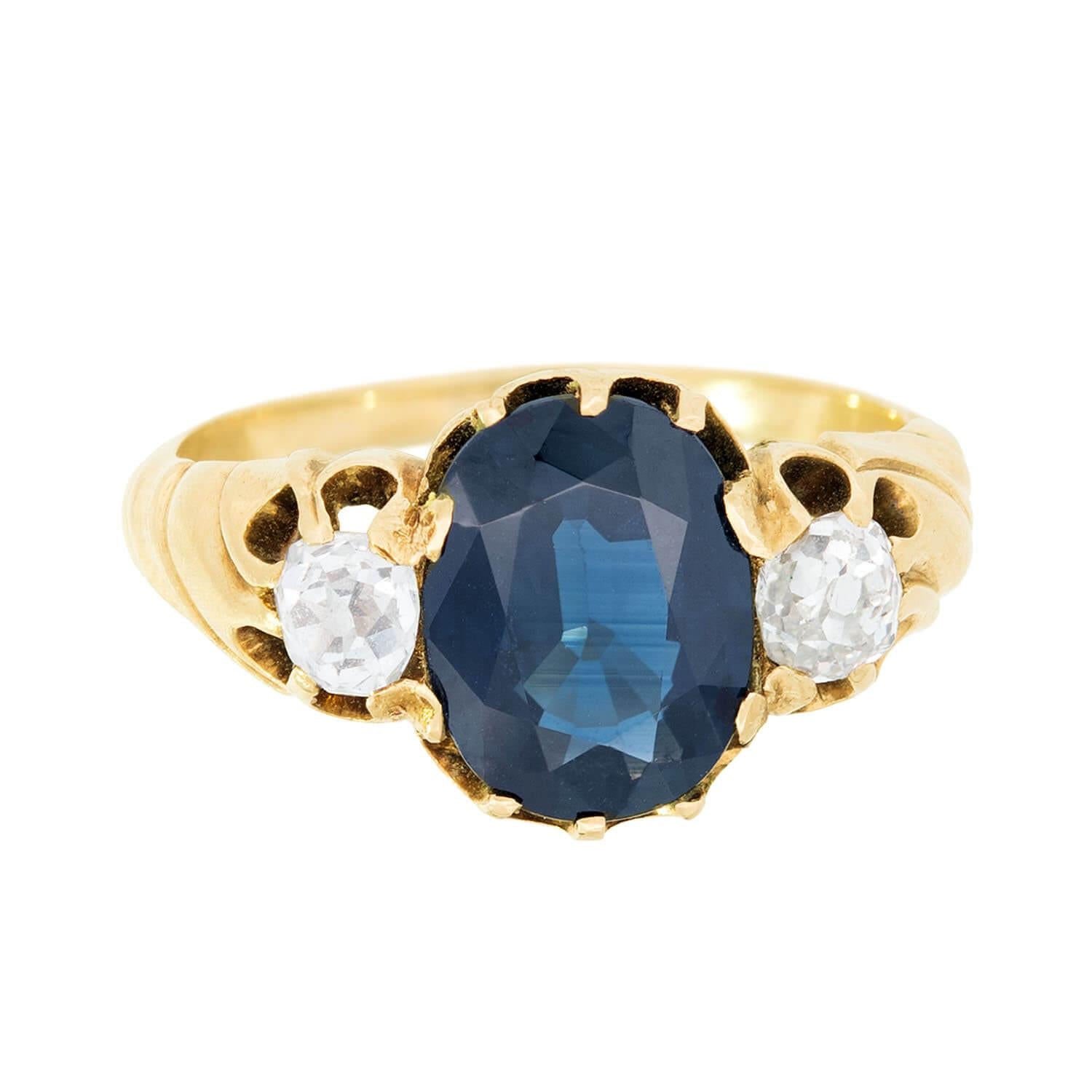 Exquisite Victorian 15K Gold 2.88ct Sapphire & Diamond Engagement Ring - Perfect for Weddings, Anniversaries & Special Occasions