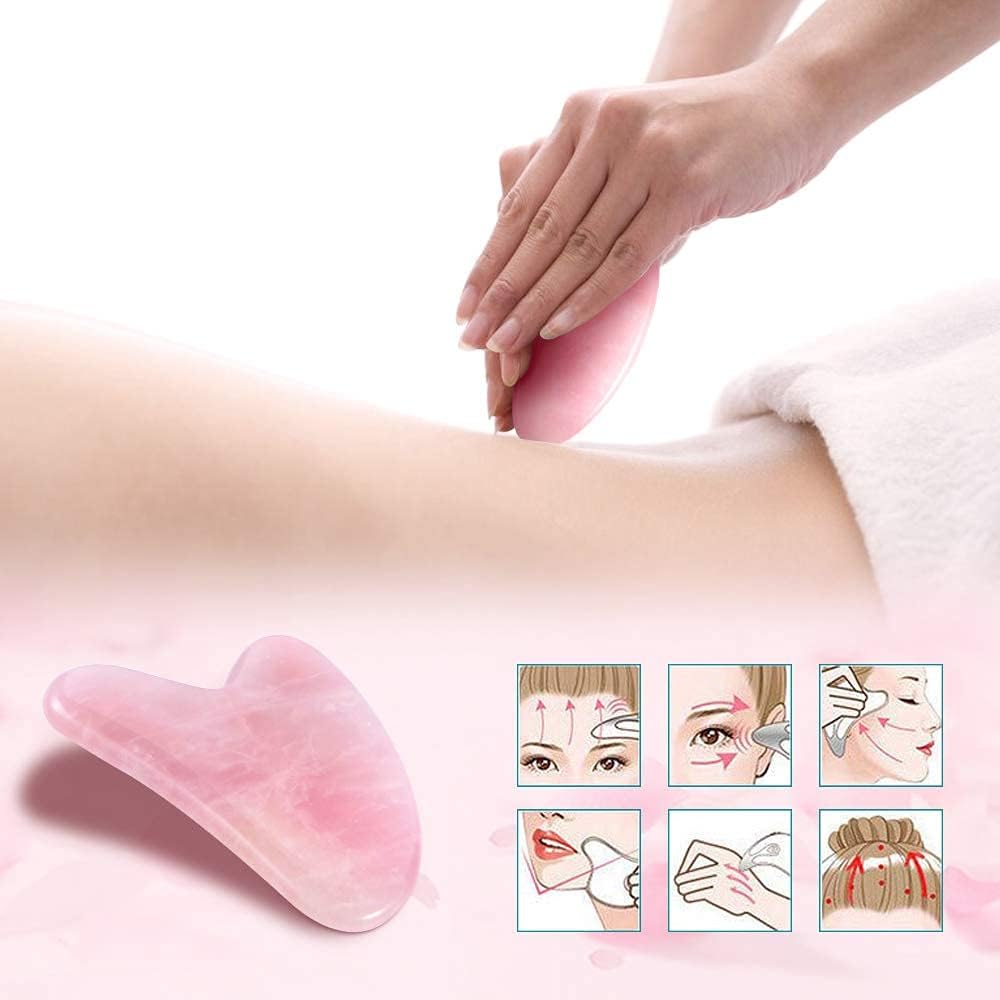 Premium Jade Gua Sha Facial Tool - Natural Stone Massage Board for Face & Body, Skin Scraping, SPA, Neck Relaxation & Soft Tissue Care (Pink) - Perfect for Home Spa, Self-Care & Beauty Routine