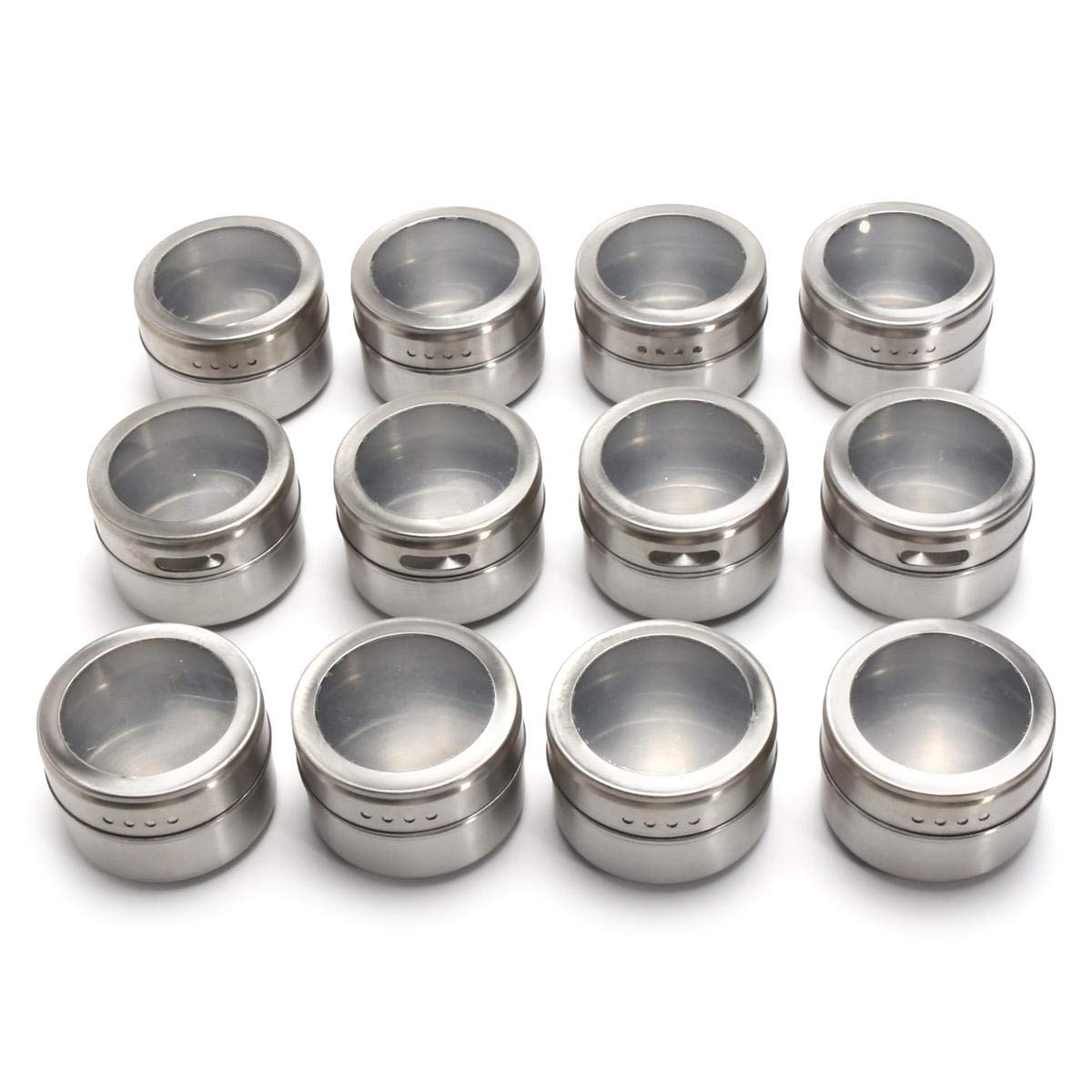 12-Piece Stainless Steel Magnetic Spice Tins with Clear Lids - Airtight Kitchen Storage Containers for Spices, Herbs & Tea | Perfect for Pantry Organization & Magnetic Spice Rack Display