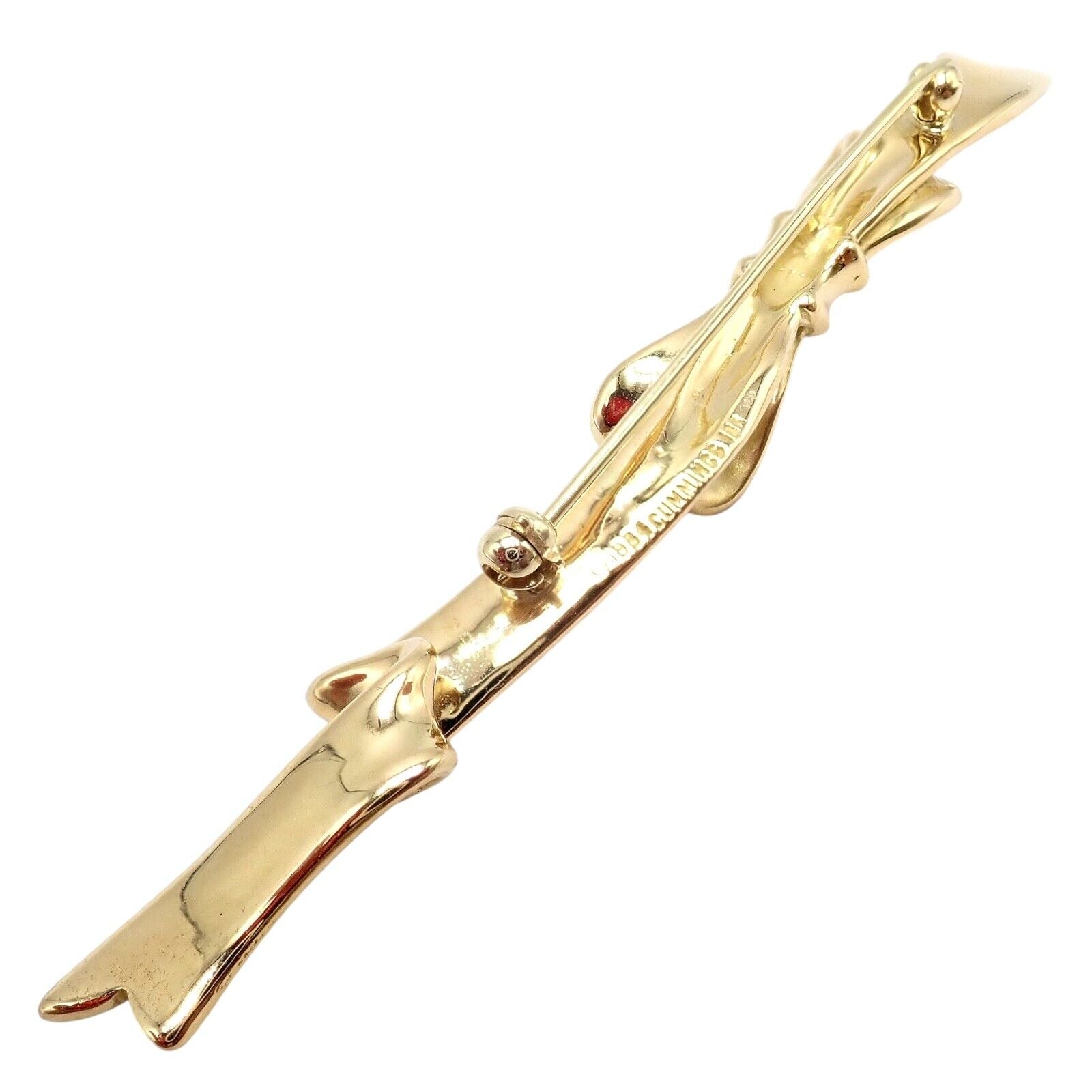 Authentic Angela Cummings 18k Yellow Gold Long Ribbon Bow Pin Brooch Vintage 1984 - Elegant Jewelry Gift for Women, Perfect for Weddings, Parties & Special Occasions