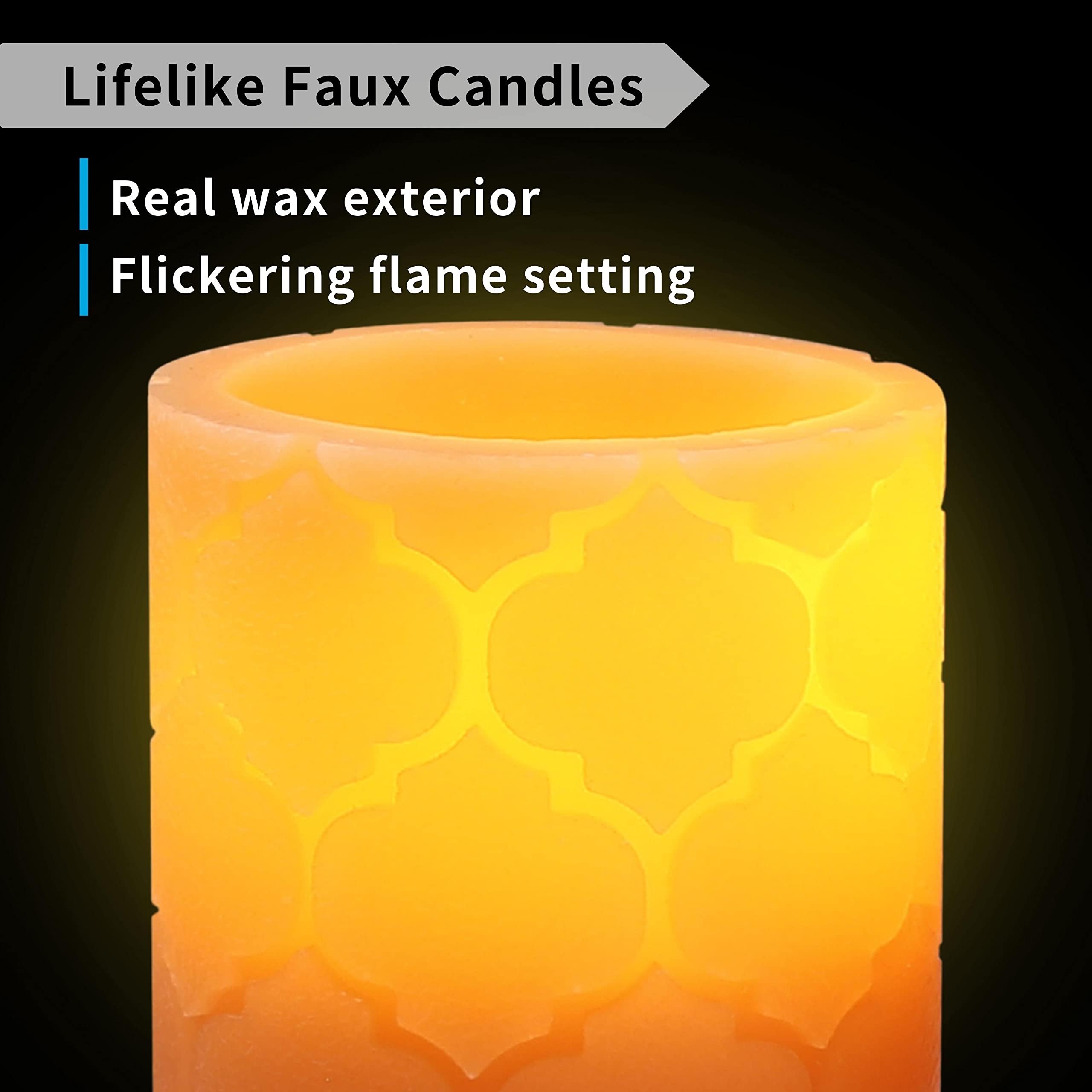 FURORA LIGHTING Orange Nordic Real Wax LED Candles with Remote Timer - 4 Pillar & 4 Votives Flameless Flickering Candles Set (8 Pack) - Battery Included for Home Decor, Wedding Centerpieces, Christmas & Holiday Decorations