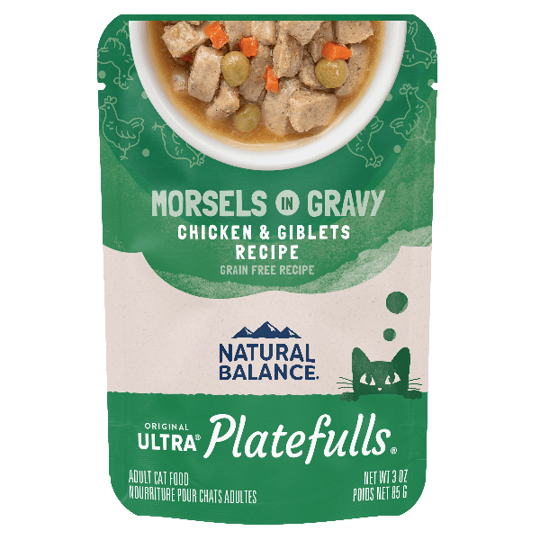 Natural Balance Platefulls Chicken & Giblets Recipe Morsels in Gravy Cat Food Pouch - Grain-Free Wet Cat Food for Adult Cats - Perfect for Mealtime & Special Treats