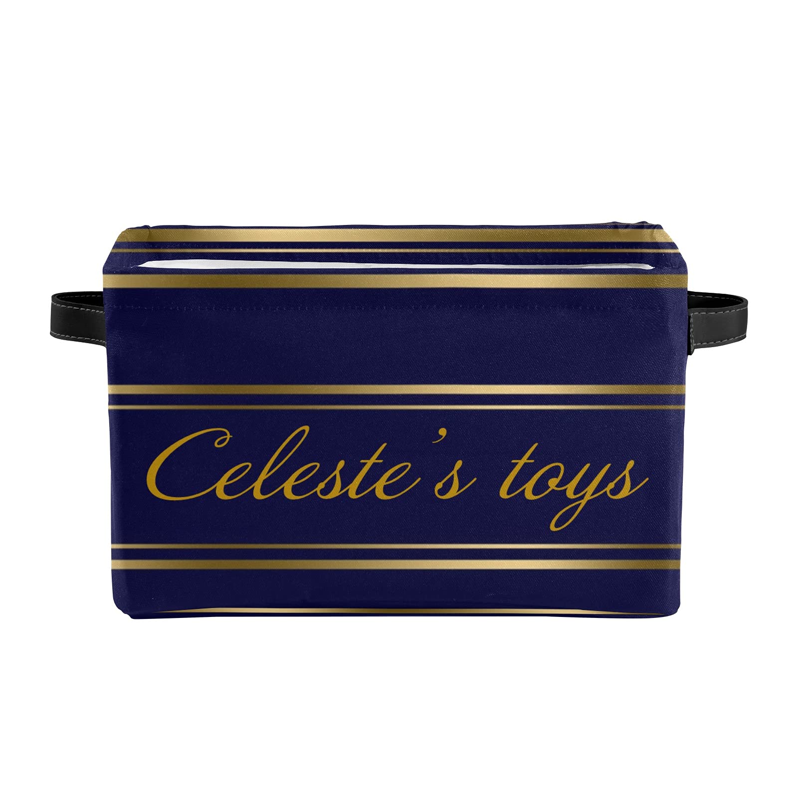 Joyestore Navy Blue & Gold Stripes Personalized Storage Bins & Baskets - Closet Organizer Cubes with Handles for Shelves, Nursery & Toy Storage (1-Pack) - Perfect for Home Organization & Kids Room Decor