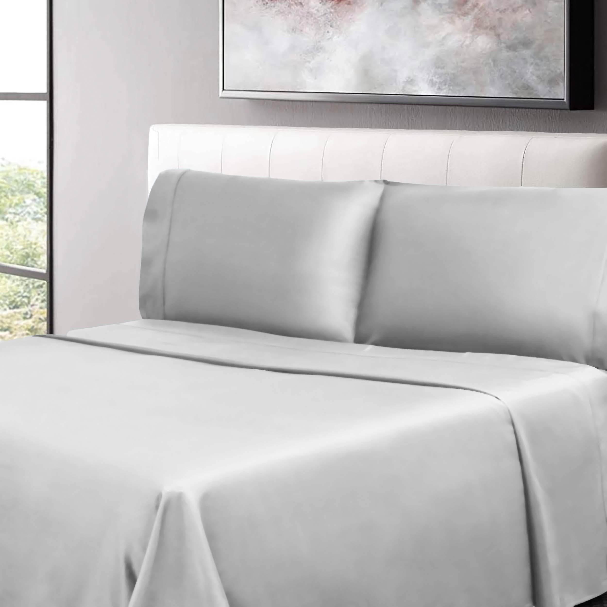 300 Thread Count Cotton Percale Solid Deep Pocket Bed Sheet Set - Queen Size, Soft & Breathable Luxury Sheets for Comfortable Sleep - Perfect for Master Bedroom, Guest Room or Vacation Home