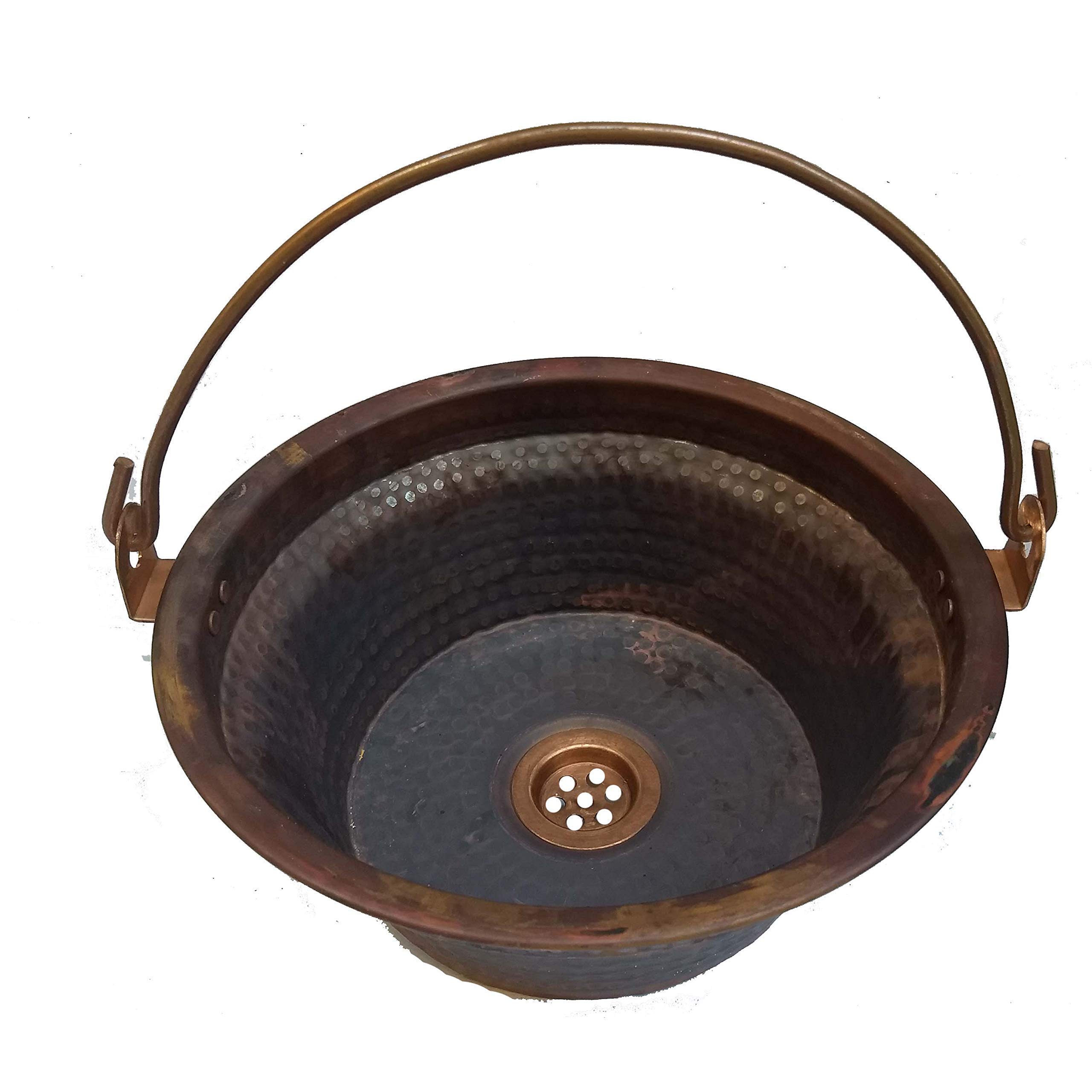 Vintage Copper Bathroom Sink - Rustic Fire Tempered Wash Basin with Antique Matte Patina Finish, Textured Surface for Kitchen, Farmhouse or Bathroom Decor - Perfect for Rustic Home, Cabin or Vintage Style Interior Design
