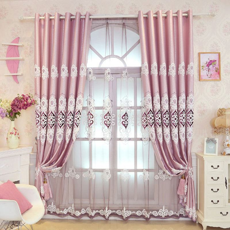 Phoebe Two Layer Luxury Embroidery Blackout Thermal Custom Curtains - Soundproof & Energy Efficient Window Treatments for Bedroom, Living Room & Home Theater