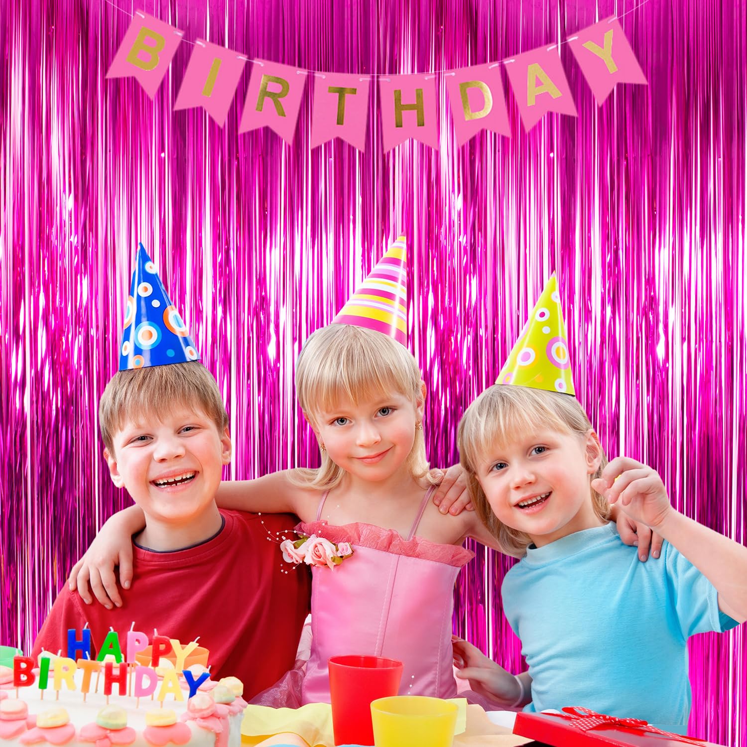 Hot Pink Tinsel Curtains Backdrop - 2 Pack 3.3x8.2FT Fringe Party Decorations for Birthday, Photo Booth, Baby Shower & Bridal Shower - Glamorous Pink Streamers for Women's & Girls' Party Decor