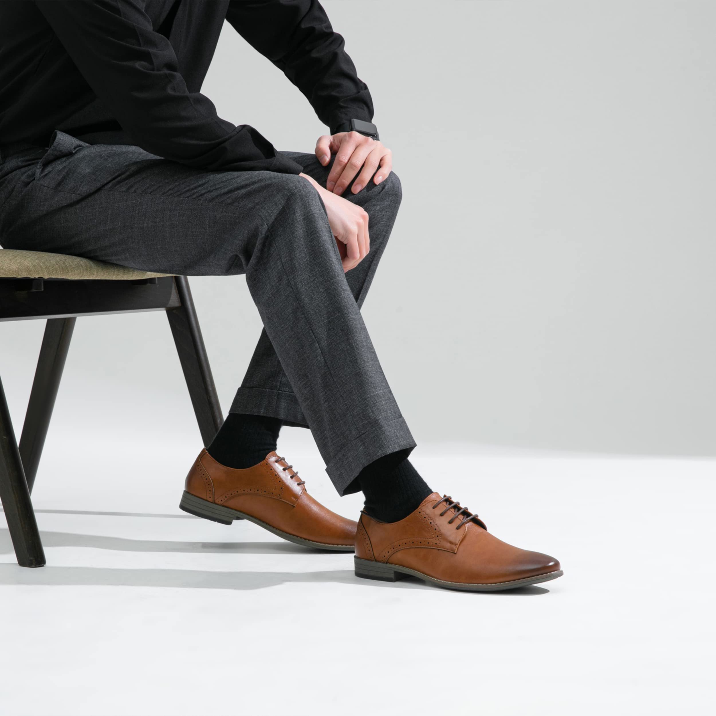 Jousen Men's Oxford Plain Toe Dress Shoes - Classic Formal Derby Shoes for Business, Office & Wedding Occasions