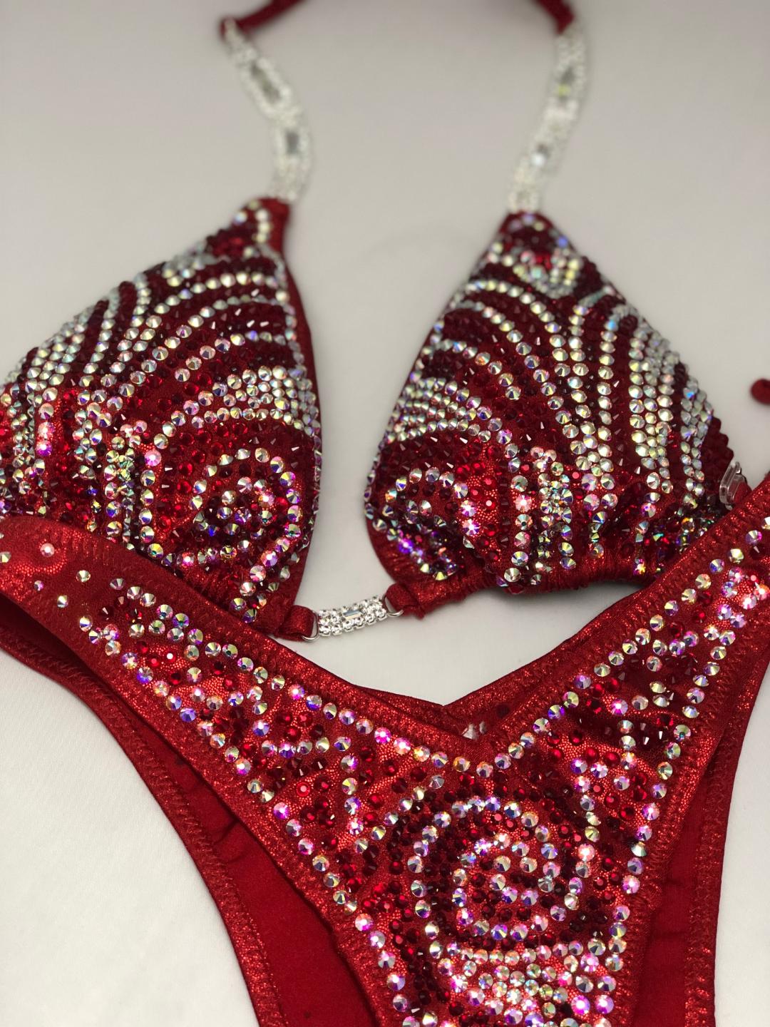 Vampire Red Bikini for NPC IFBB Physique & Figure Competitions - Sexy Competition Swimwear for Bodybuilding & Fitness Shows
