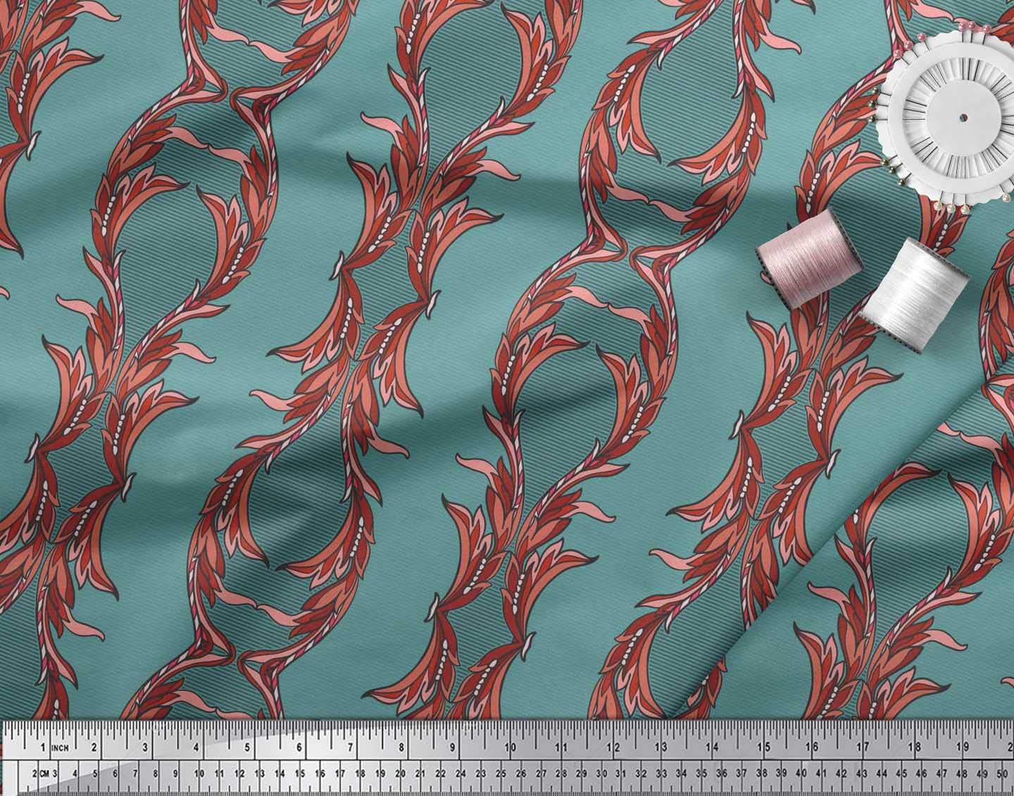 Soimoi Moss Georgette Brown Fabric by The Yard - 42 Inch Wide Stripe & Ogee Damask Printed Fabric - Modern Stylish Patterns for Dresses, Curtains, DIY Crafts & Home Decor