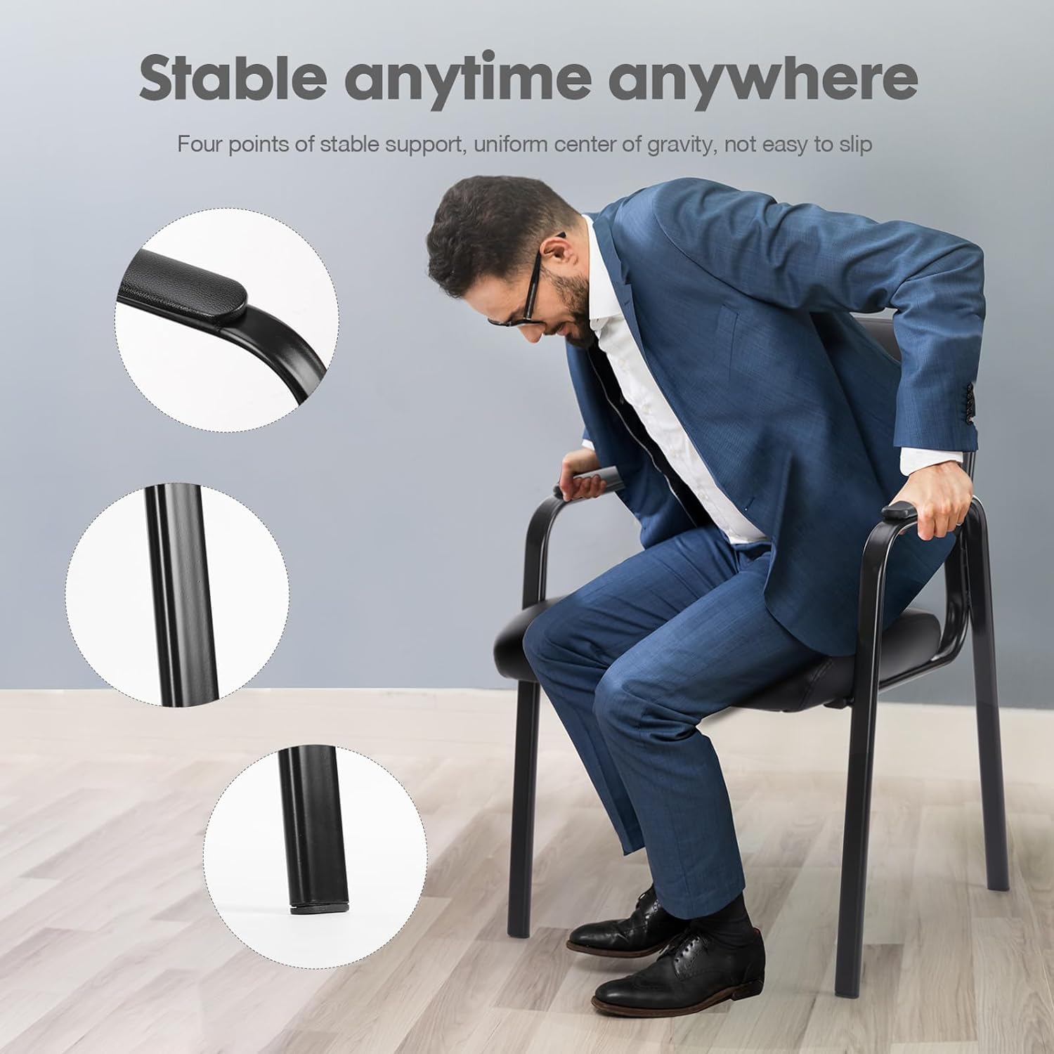 DUMOS 4-Piece Waiting Room Chairs Set with Padded Arms - Genuine Leather Office Guest Reception Chairs for Home, Desk, Conference, Lobby, Church, Medical Clinic - Ergonomic Lumbar Support for Elderly & Students - Perfect for Reception Areas, Doctor's Offices & School Waiting Rooms