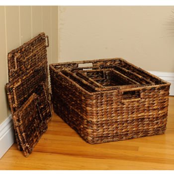 BIRDROCK HOME Set of 3 Handwoven Abaca Nesting Baskets with Handles - Natural Storage Organizer for Towels, Clothes, Toys & Home Decor | Perfect for Living Room, Bedroom, Nursery, Office & Bathroom Organization