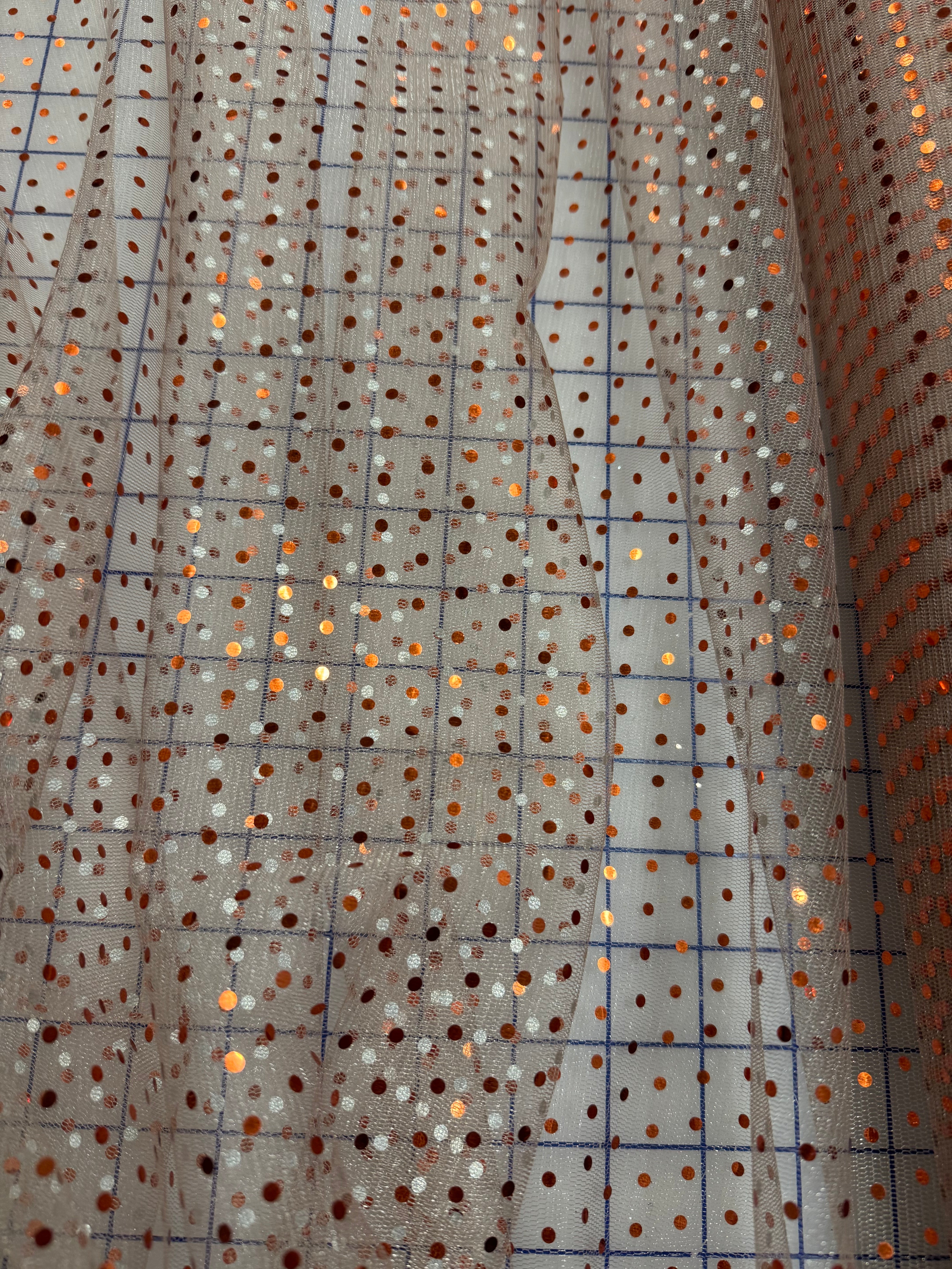 Hologram Dot Tulle Fabric 58/60 Inches Wide - Tan with Copper Dots | Premium Bridal, Costume & DIY Craft Material for Wedding Decor, Cosplay & Fashion Design