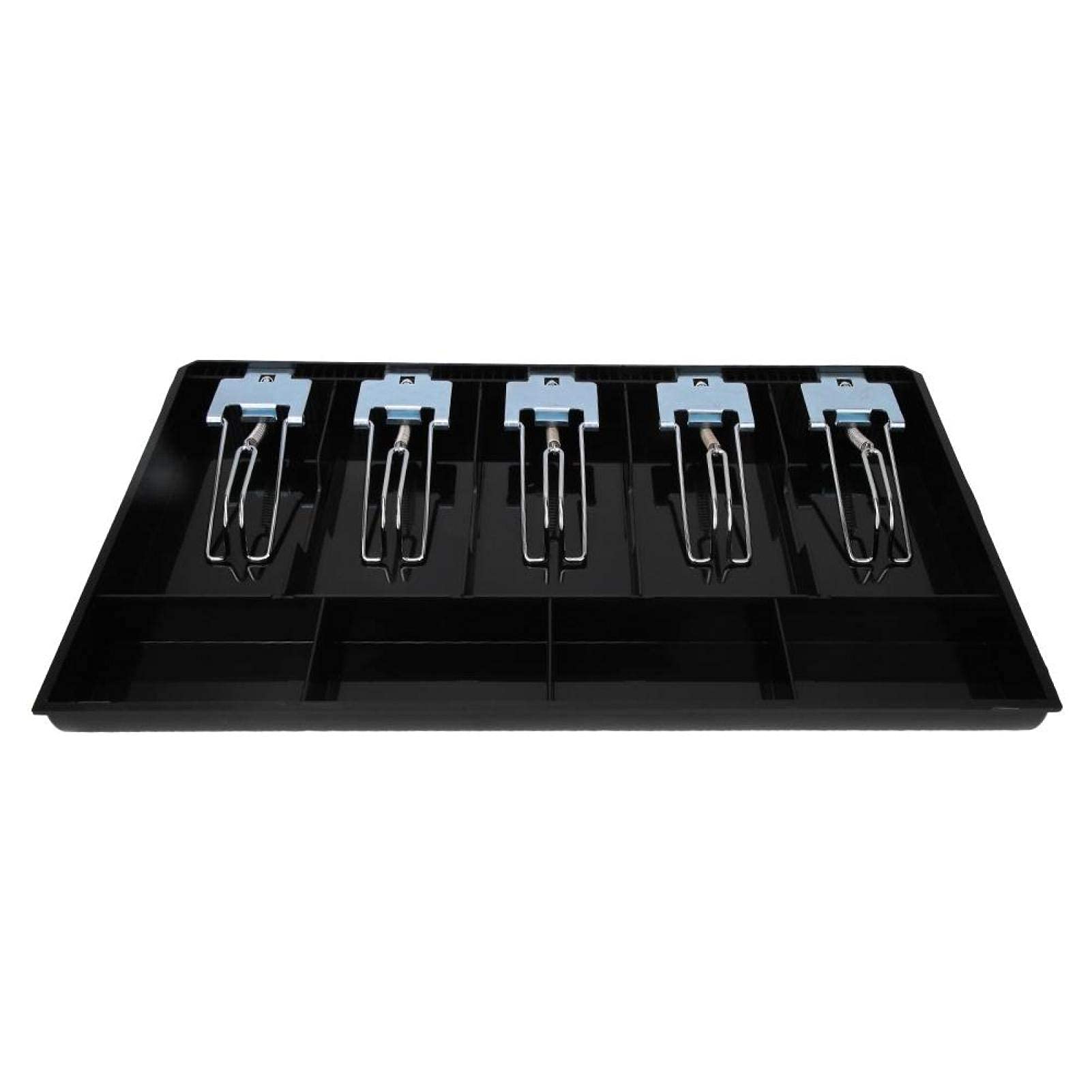 5-Compartment Metal Cash Drawer Register Box with Lock - Black Money Storage for Retail Stores, Restaurants & Small Businesses | Secure Currency Organizer for POS Systems & Cash Handling