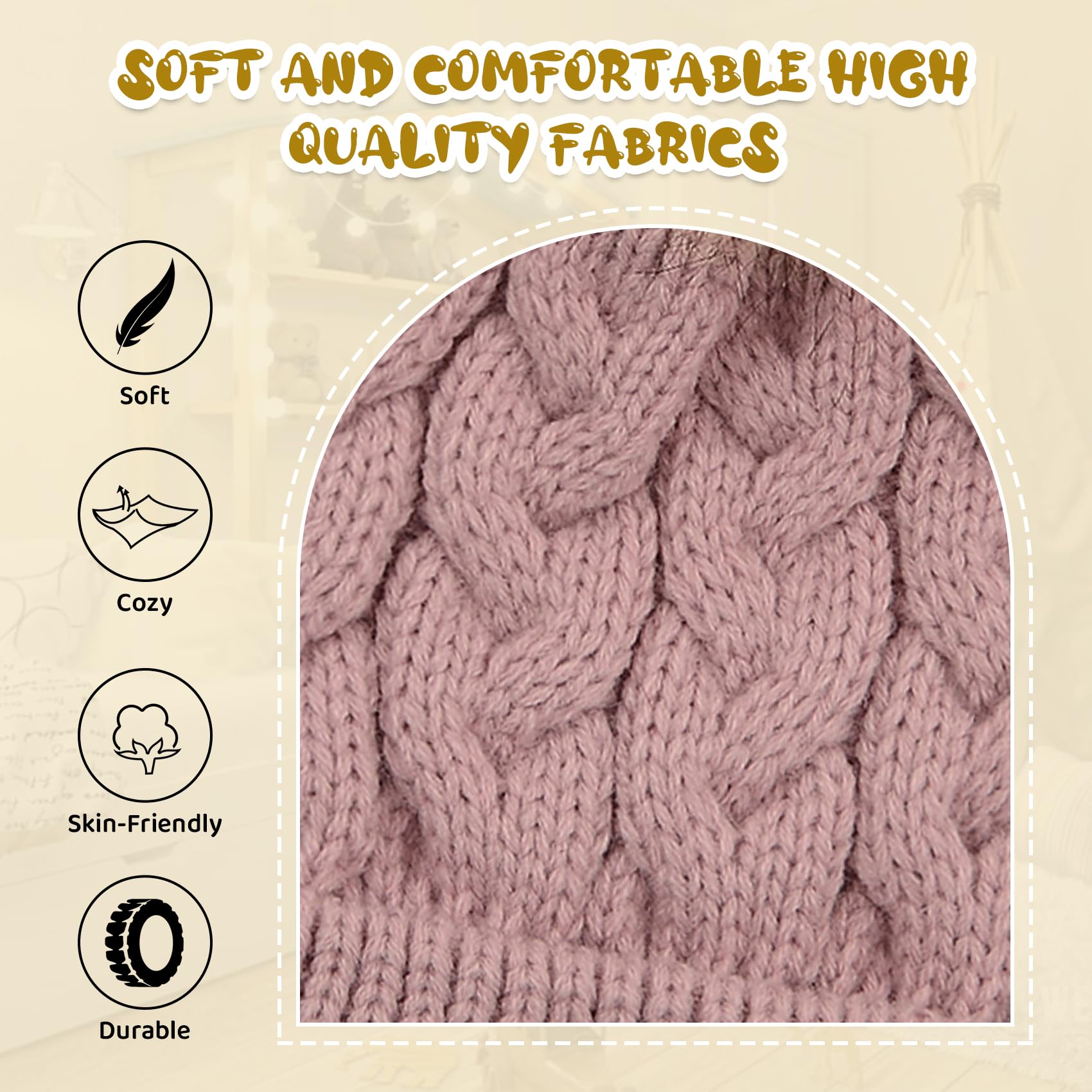 Durio Baby Winter Hat with Pom Poms - Soft Knit Beanie for Newborns & Infants - Warm Winter Hats for Girls & Boys - Perfect for Outdoor Play, Snow Days & Holiday Photos