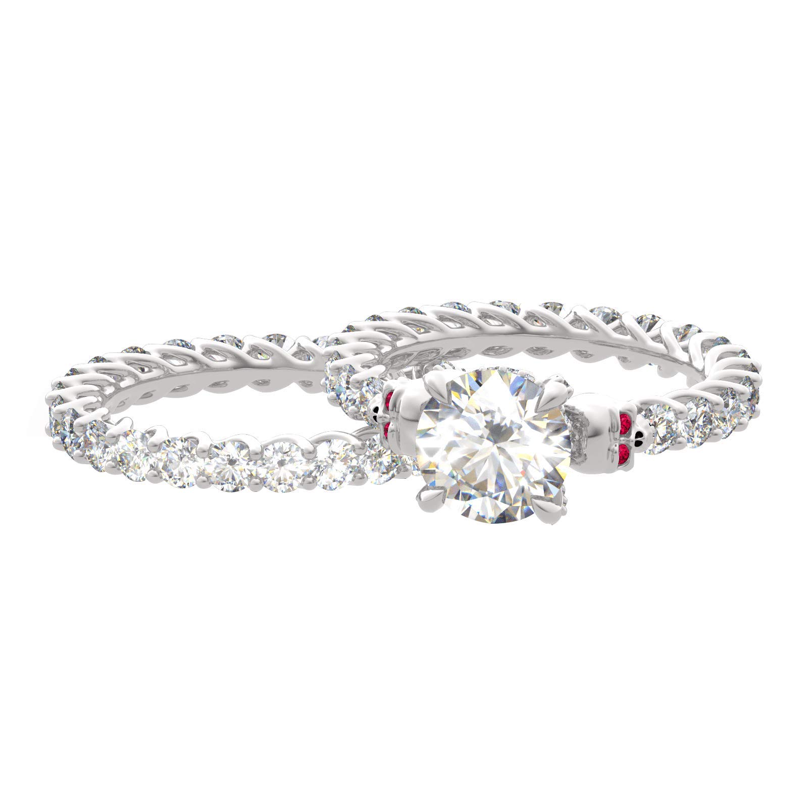 Jeulia 9 Carat Sterling Silver Eternity Stacking Skull Rings for Women - Bridal Ring Set with Round Cut Gemstones, Perfect for Engagement, Anniversary & Promise Gifts (Includes Jewelry Box) | Ideal for Gothic Weddings, Valentine's Day & Alternative Fashion Accessories