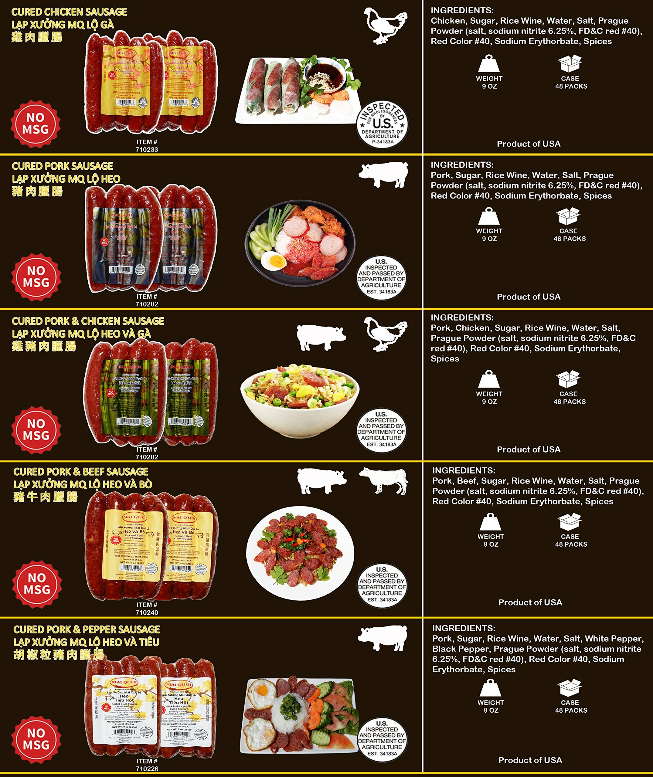 Gourmet Pork Cured Sausage - 20 Packs (No MSG, Made in USA) - Authentic Vietnamese Lap Xuong Heo - Perfect for Asian Cooking, BBQ, and Charcuterie Boards