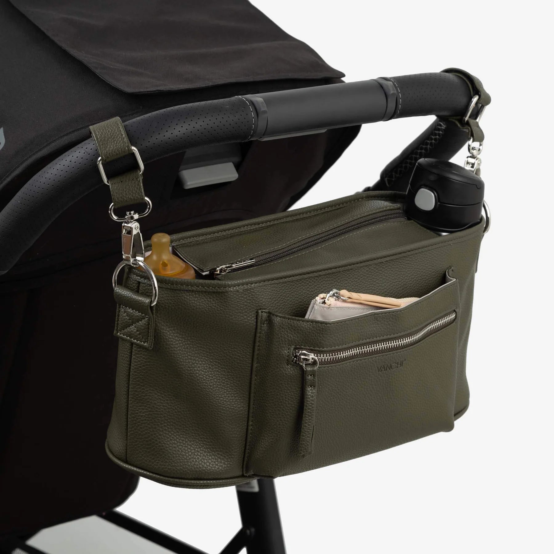 Vanchi Pram Caddy Fern - Premium Baby Stroller Organizer with Insulated Pockets | Perfect for Diapers, Bottles & Essentials | Ideal for Shopping, Walks & Travel