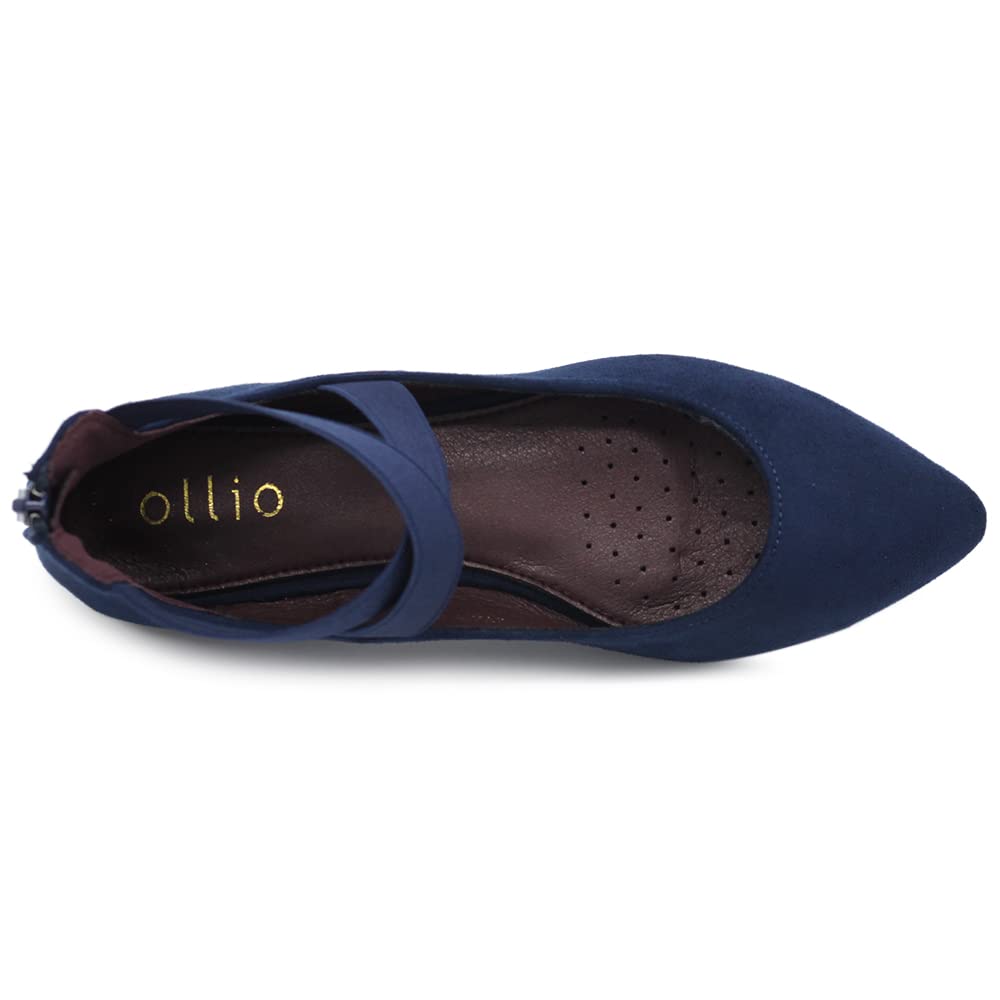 Ollio Women's Faux Suede Elastic Ankle Strap Pointed Toe Ballet Flats - Comfortable Slip-On Shoes for Work, Office, and Casual Outings F167