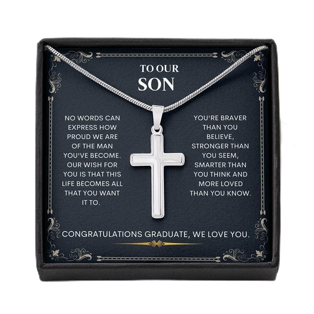 Handmade Personalized Cross Necklace for Graduation - Unique Gift for Son, Senior Graduates, Class of 2021 - Perfect Graduation Jewelry Gift with Card for Him, Congratulations Grad Present for Special Occasions