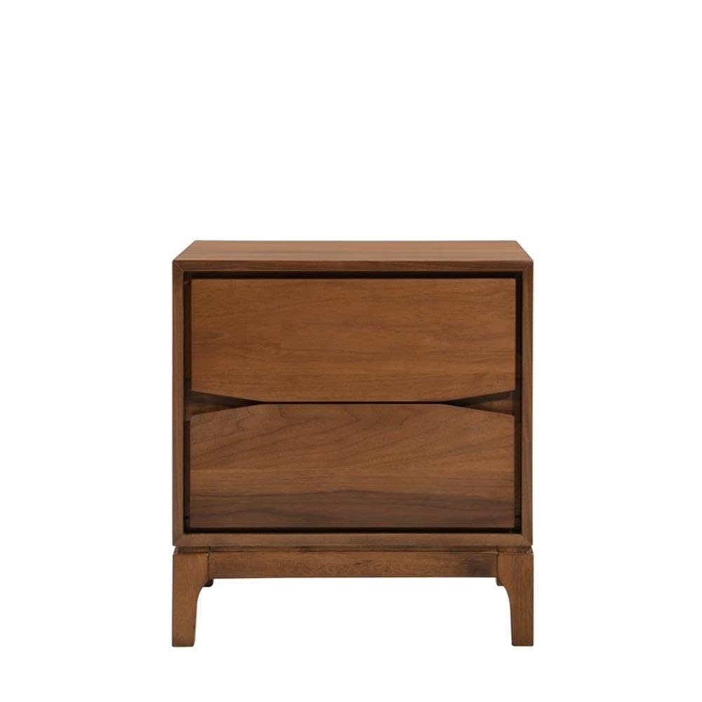 Monte Rosa 2 Drawer Solid Walnut Wood Nightstand - Bedside Table for Bedroom with Storage, Perfect for Small Spaces & Modern Home Decor