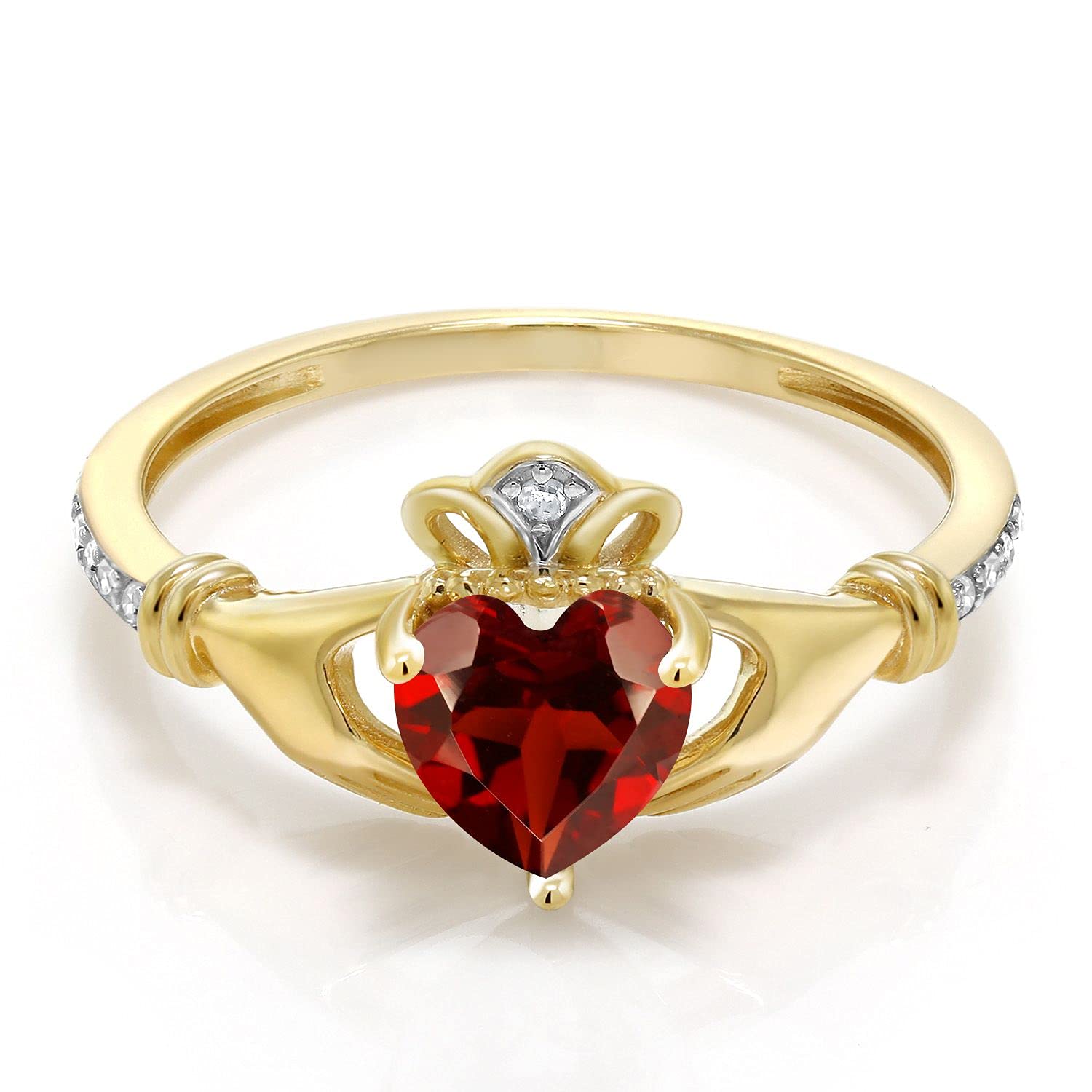 10K Yellow Gold Women's Engagement Ring with Birthstone & Diamond Accent | Irish Claddagh Promise Ring | Customizable Celtic Heart Ring for Valentine's Day, Anniversary & Proposal Gift